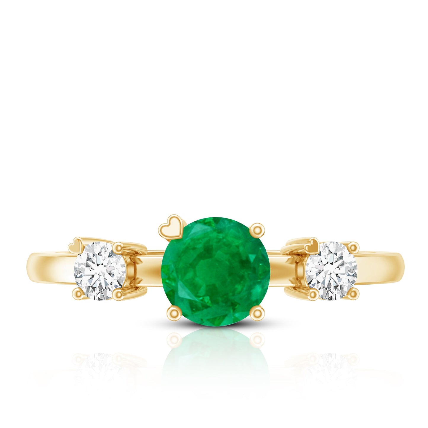 Genuine Emerald and Diamond Promise Three Stone Ring