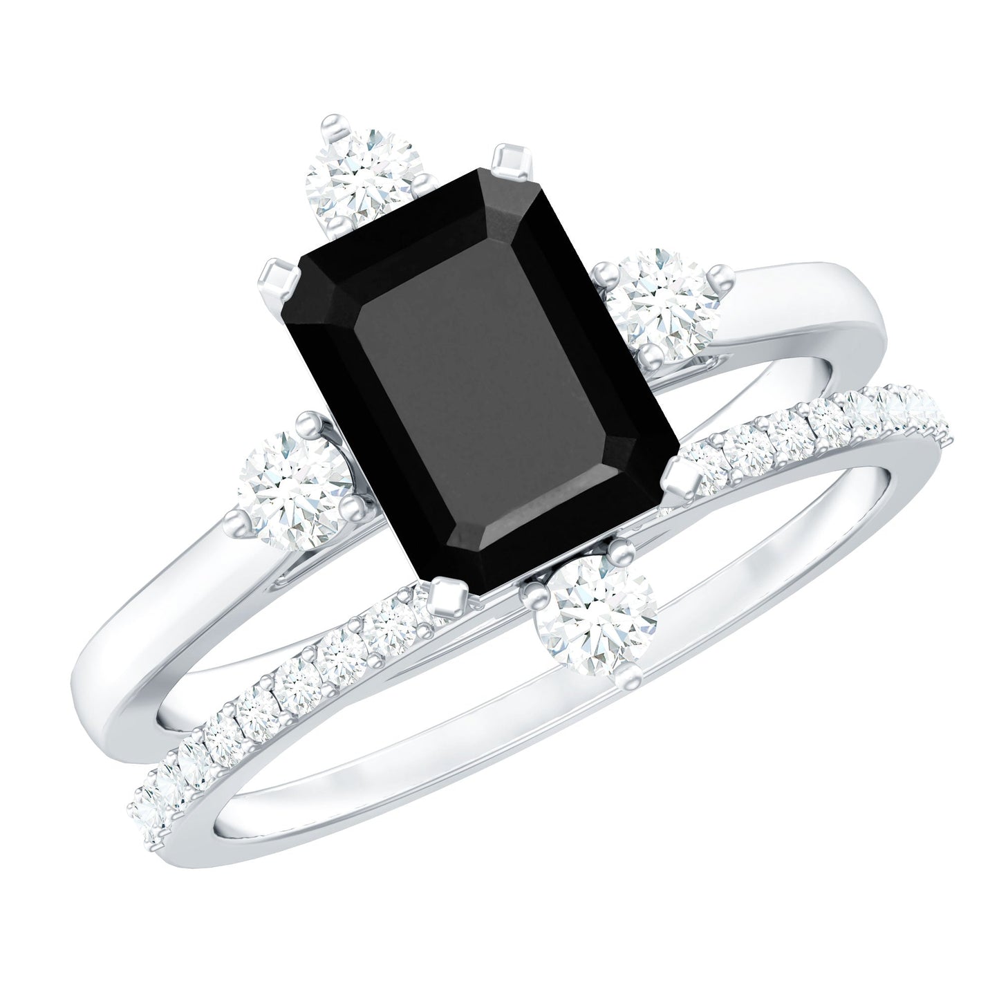 Certified 1.6 Carat Emerald Cut Lab Grown Black and White Diamond Engagement Ring with Enhancer