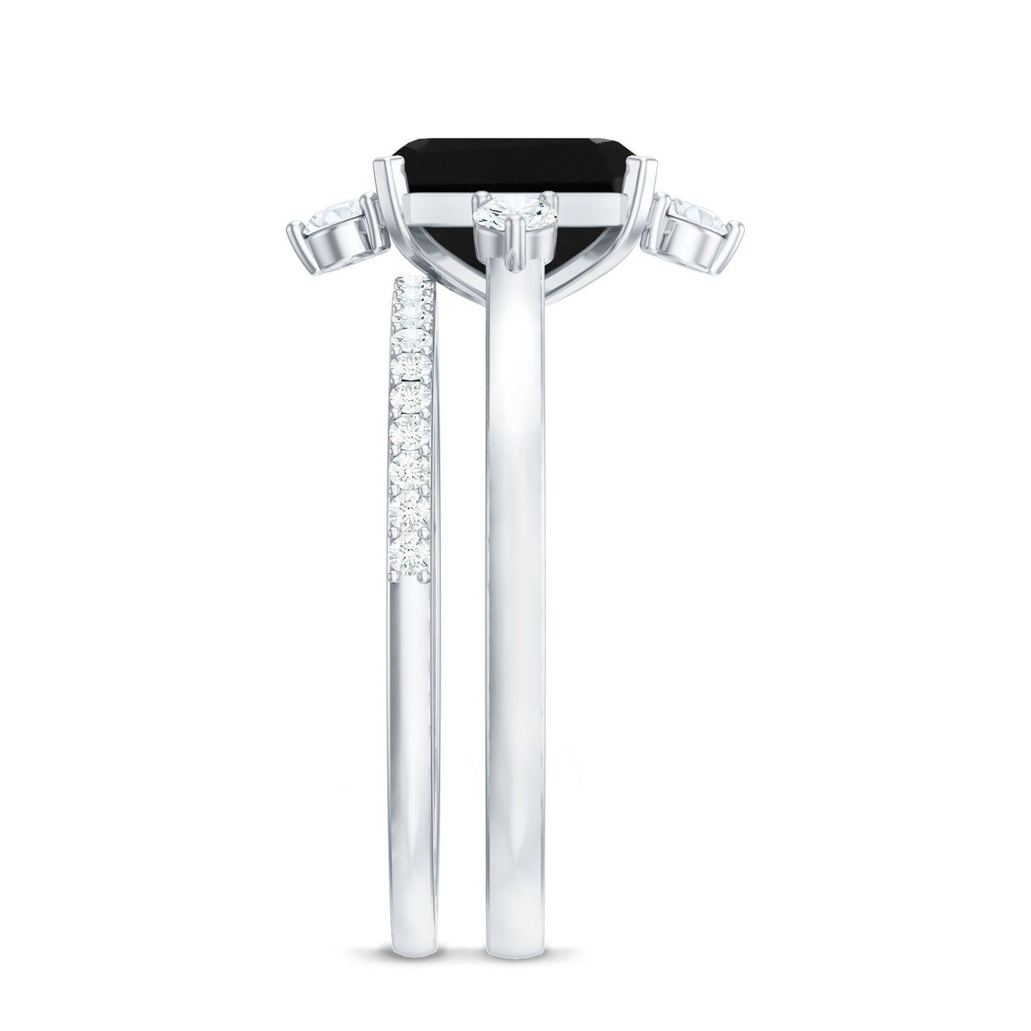 Certified 1.6 Carat Emerald Cut Lab Grown Black and White Diamond Engagement Ring with Enhancer