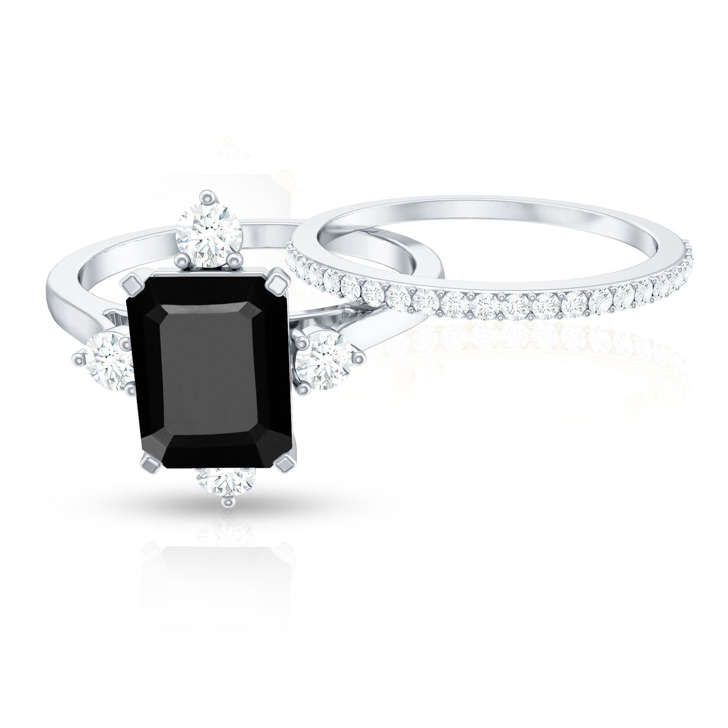 Certified 1.6 Carat Emerald Cut Lab Grown Black and White Diamond Engagement Ring with Enhancer