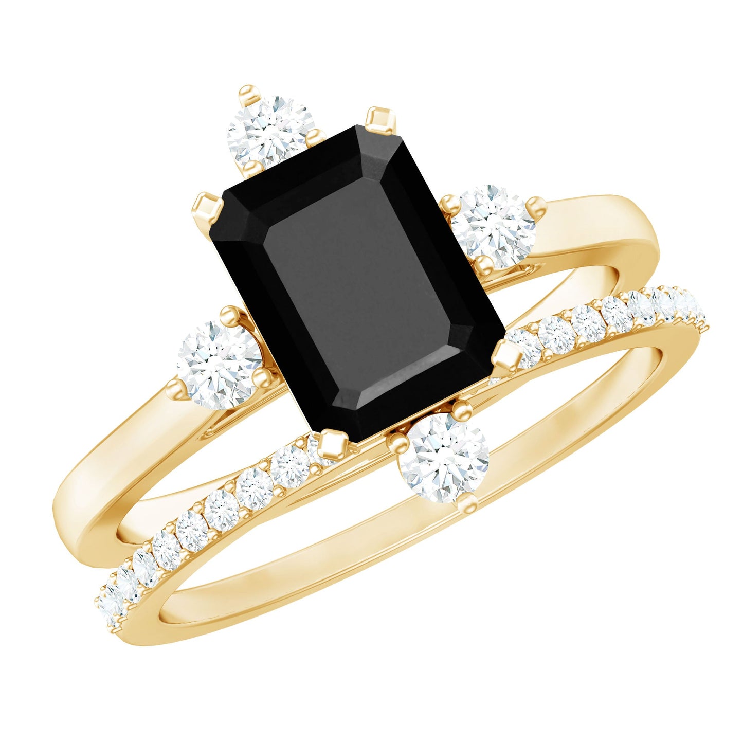 Certified 1.6 Carat Emerald Cut Lab Grown Black and White Diamond Engagement Ring with Enhancer