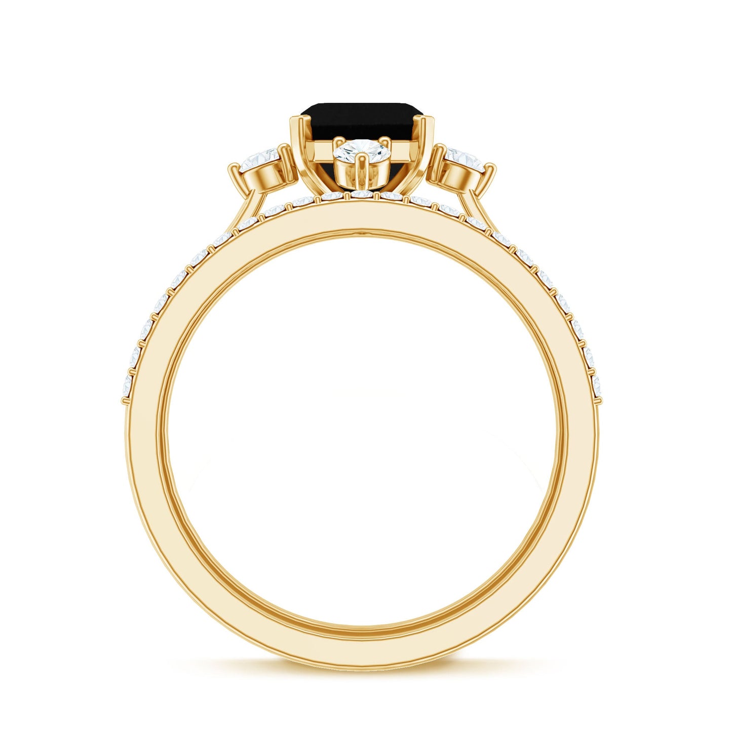 Certified 1.6 Carat Emerald Cut Lab Grown Black and White Diamond Engagement Ring with Enhancer