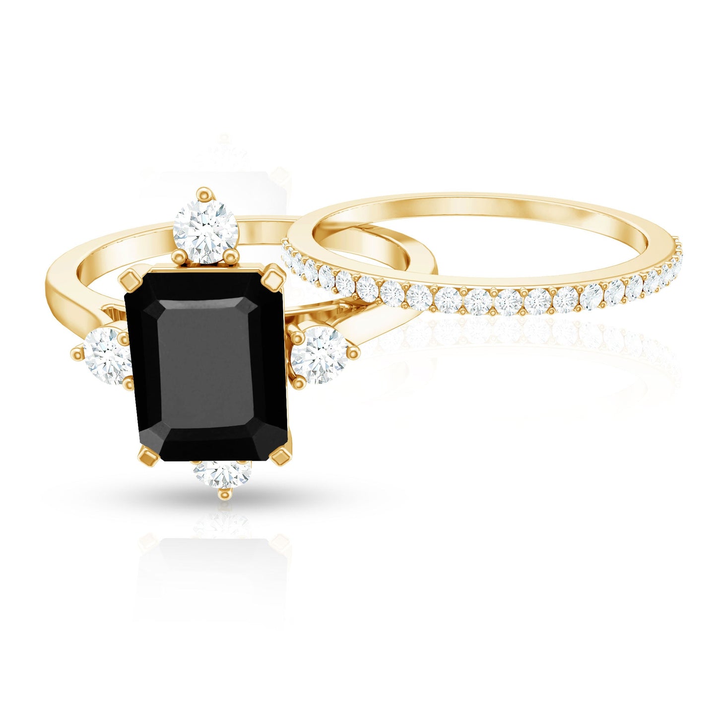 Certified 1.6 Carat Emerald Cut Lab Grown Black and White Diamond Engagement Ring with Enhancer