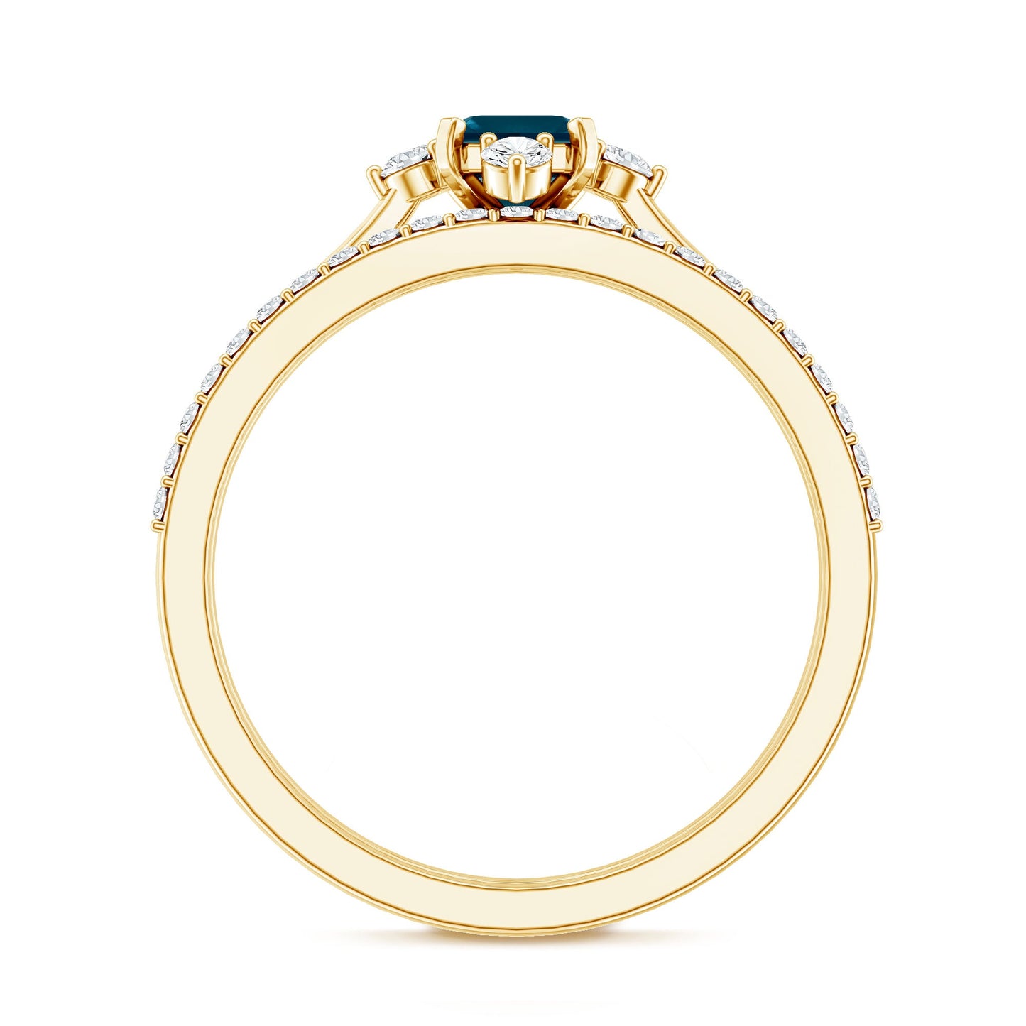 0.7 Carat Emerald Cut London Blue Topaz Wedding Ring Set with Diamond Band