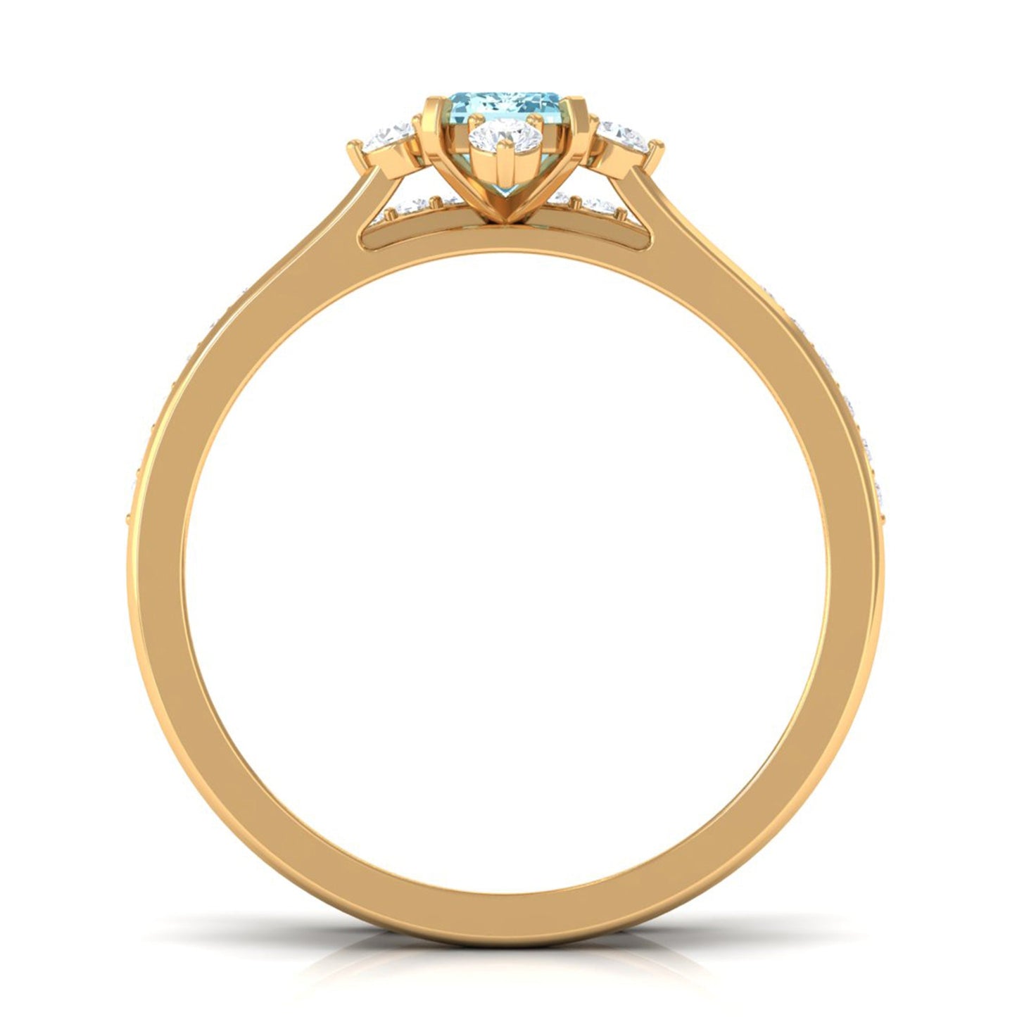 Emerald Cut Genuine Aquamarine and Diamond Designer Engagement Ring Set