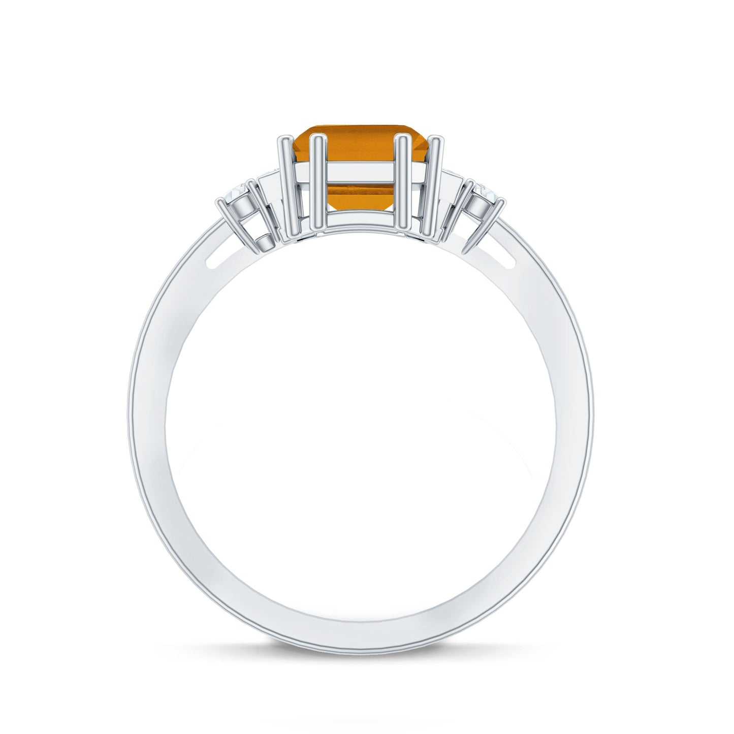 Certified Natural Citrine Emerald Cut Engagement Ring with Diamond