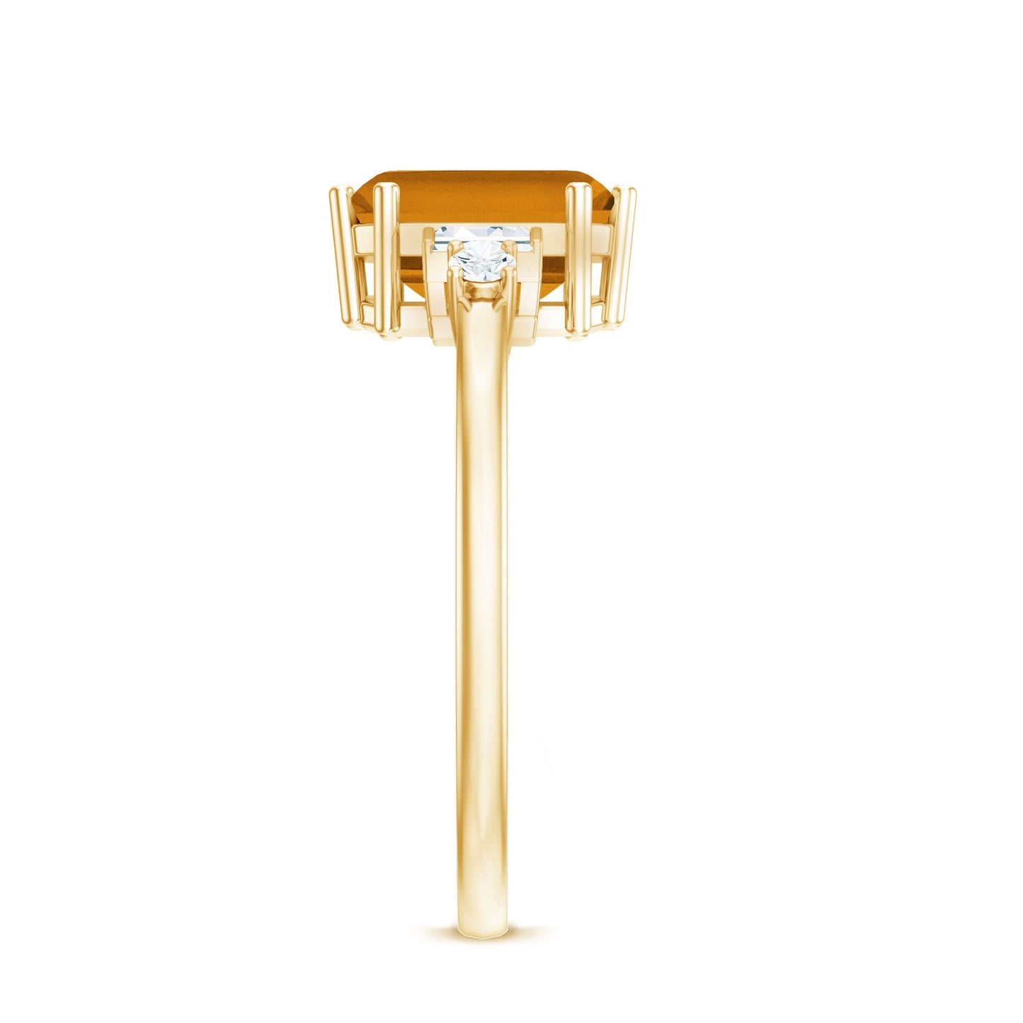Certified Natural Citrine Emerald Cut Engagement Ring with Diamond