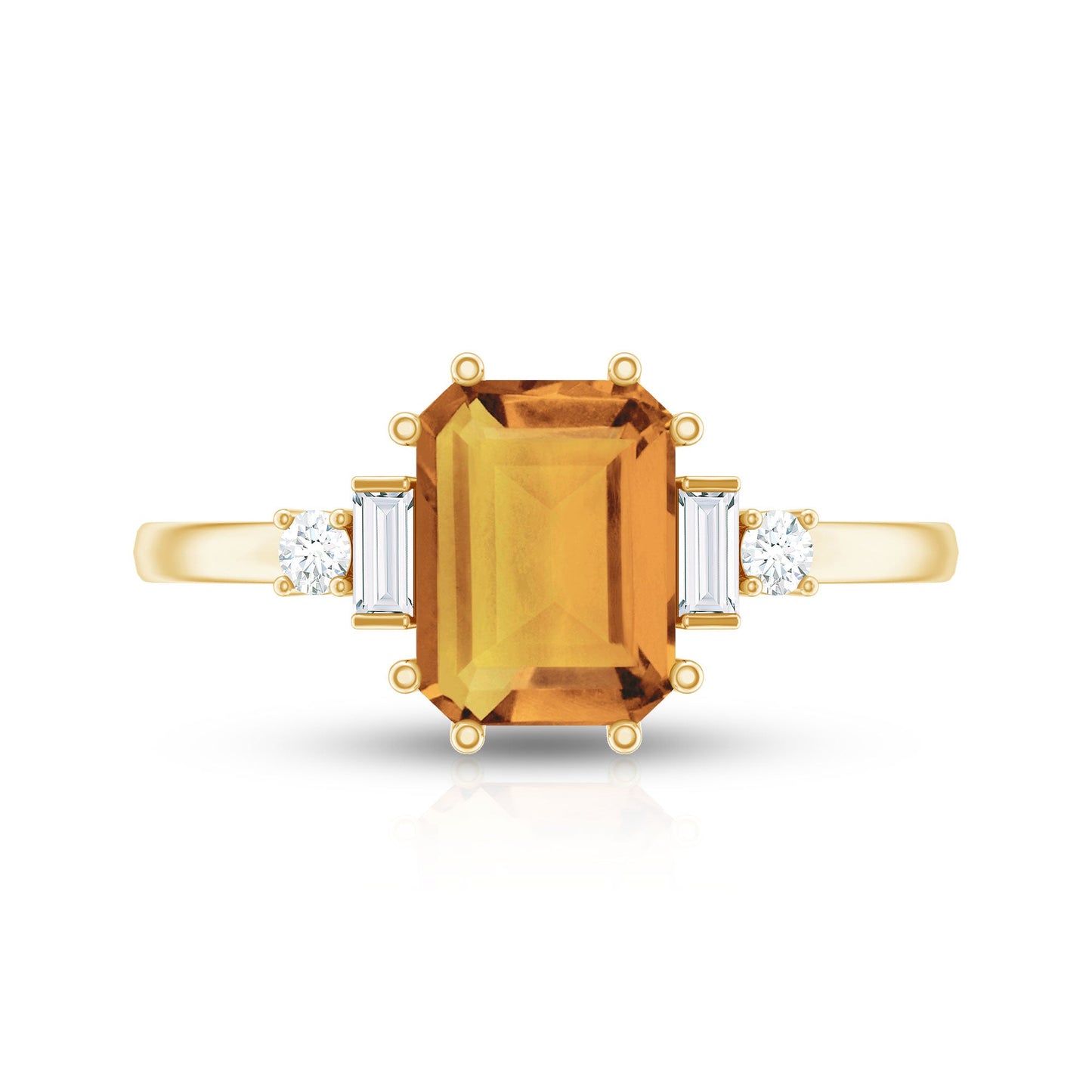 Certified Natural Citrine Emerald Cut Engagement Ring with Diamond