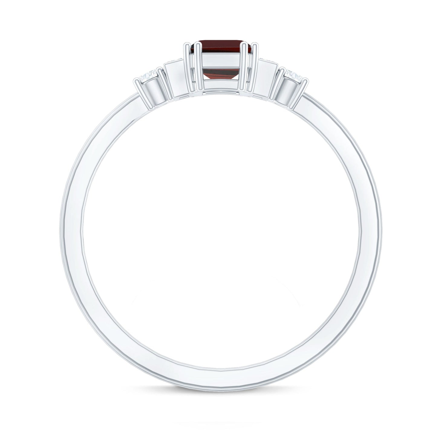 Certified Garnet Emerald Cut Engagement Ring with Real Diamond