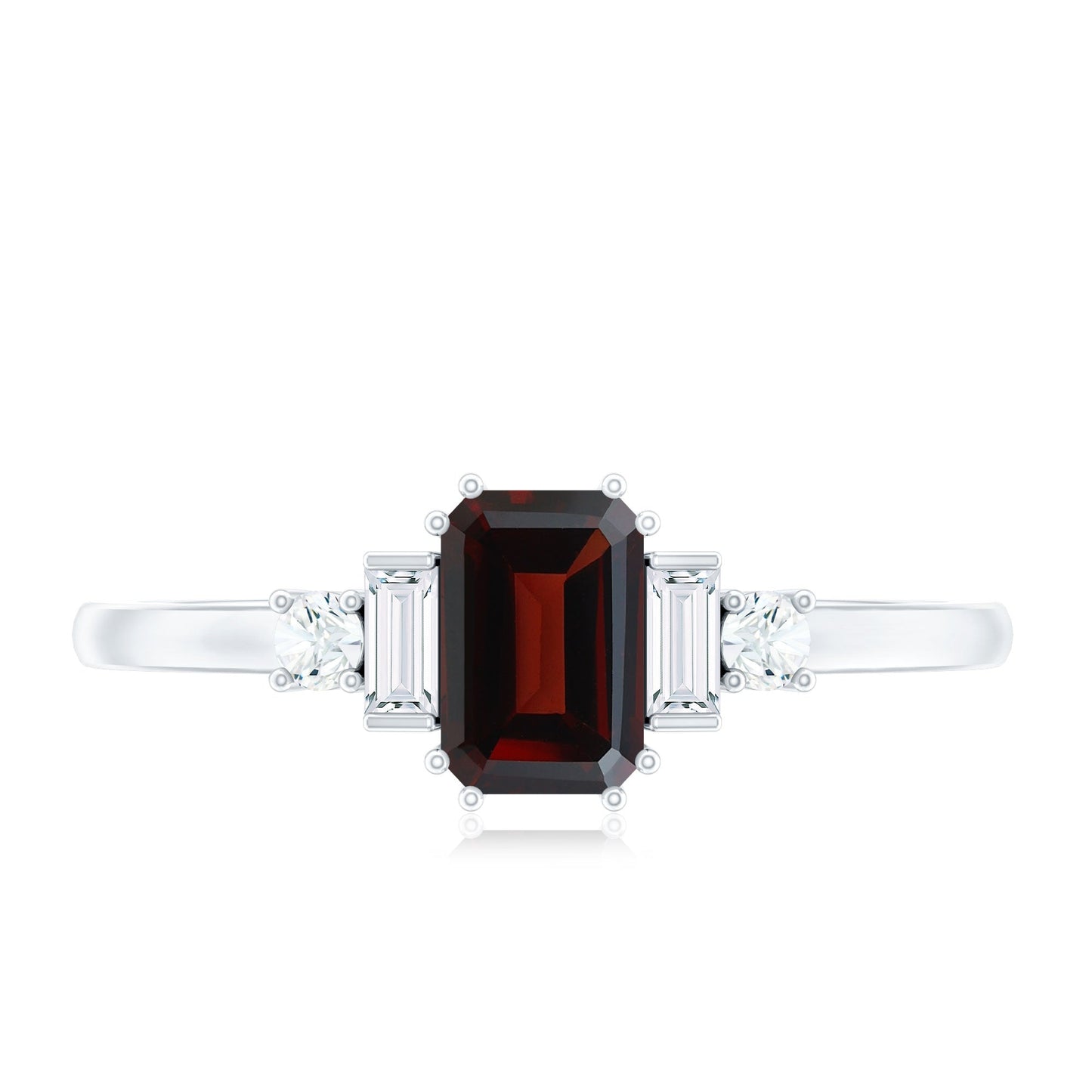Certified Garnet Emerald Cut Engagement Ring with Real Diamond