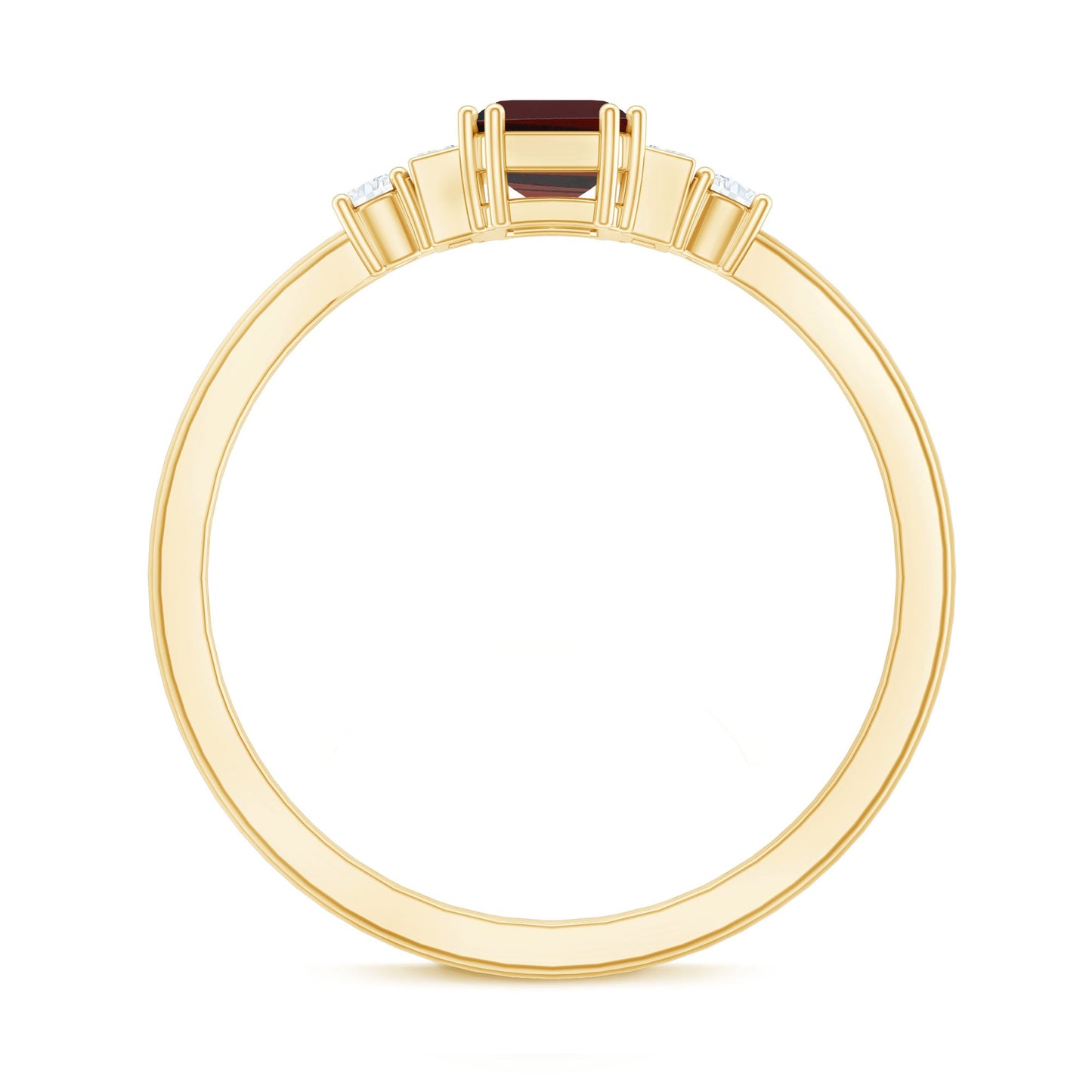 Certified Garnet Emerald Cut Engagement Ring with Real Diamond