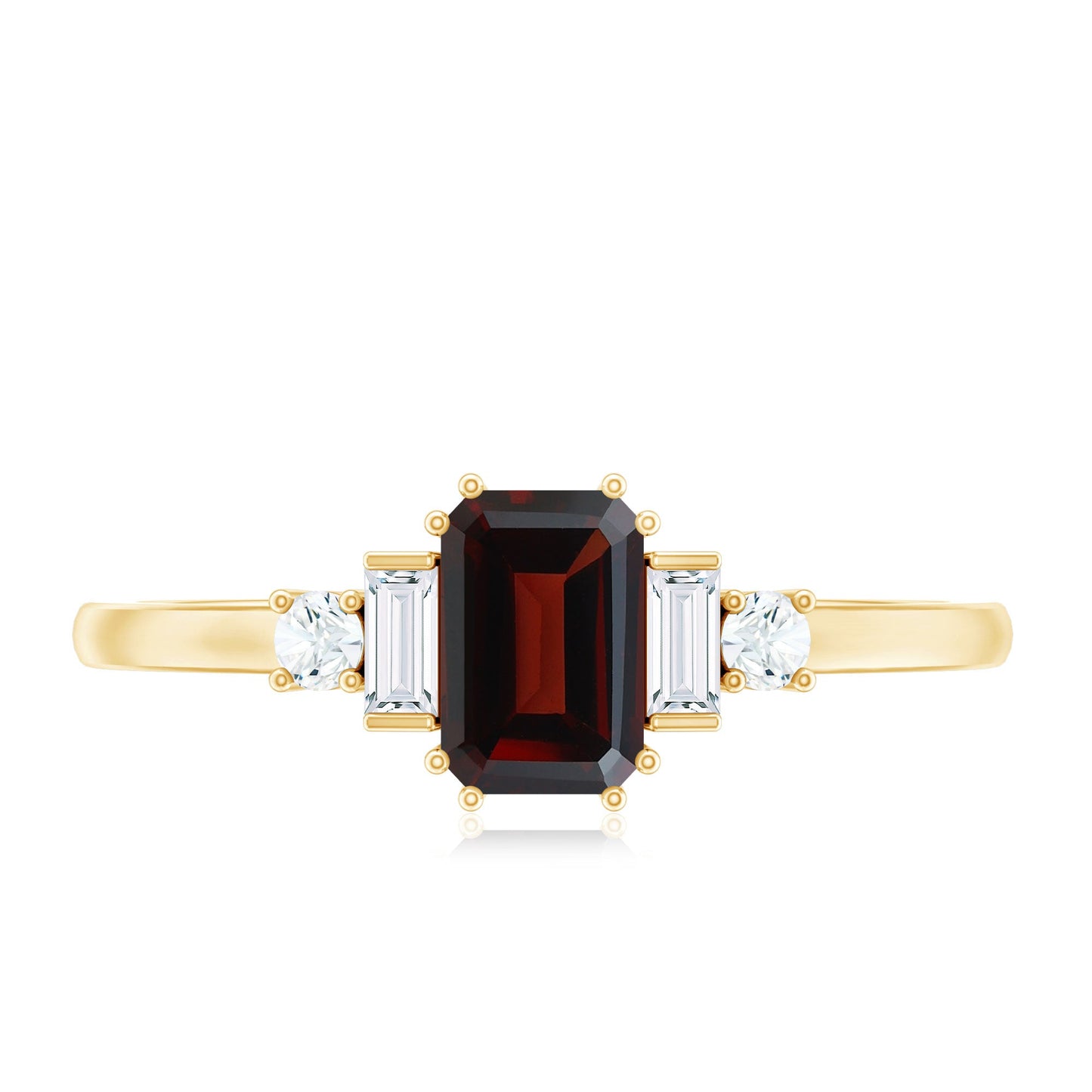 Certified Garnet Emerald Cut Engagement Ring with Real Diamond