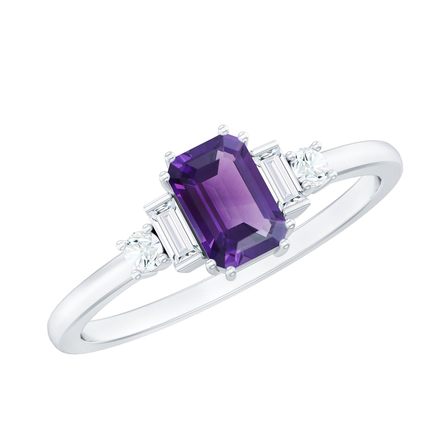 1.4 Carat Amethyst Emerald Cut Engagement Ring with Diamond