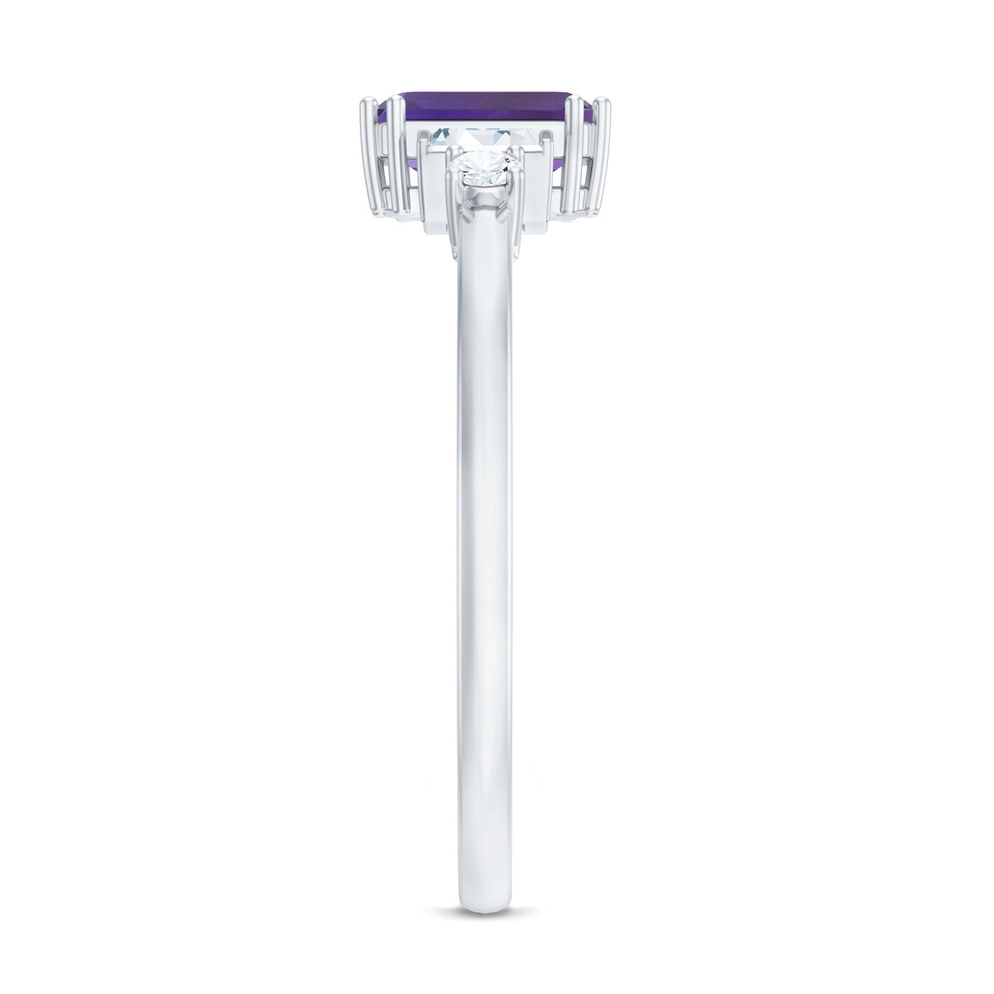 1.4 Carat Amethyst Emerald Cut Engagement Ring with Diamond
