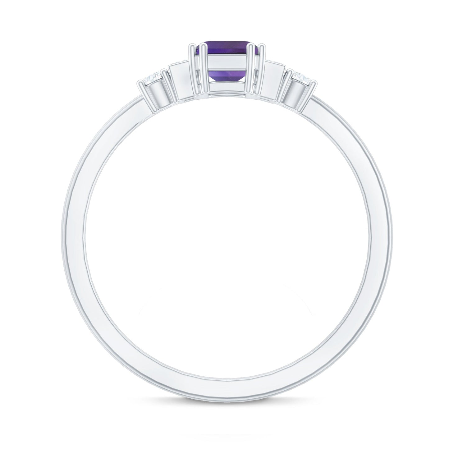 1.4 Carat Amethyst Emerald Cut Engagement Ring with Diamond