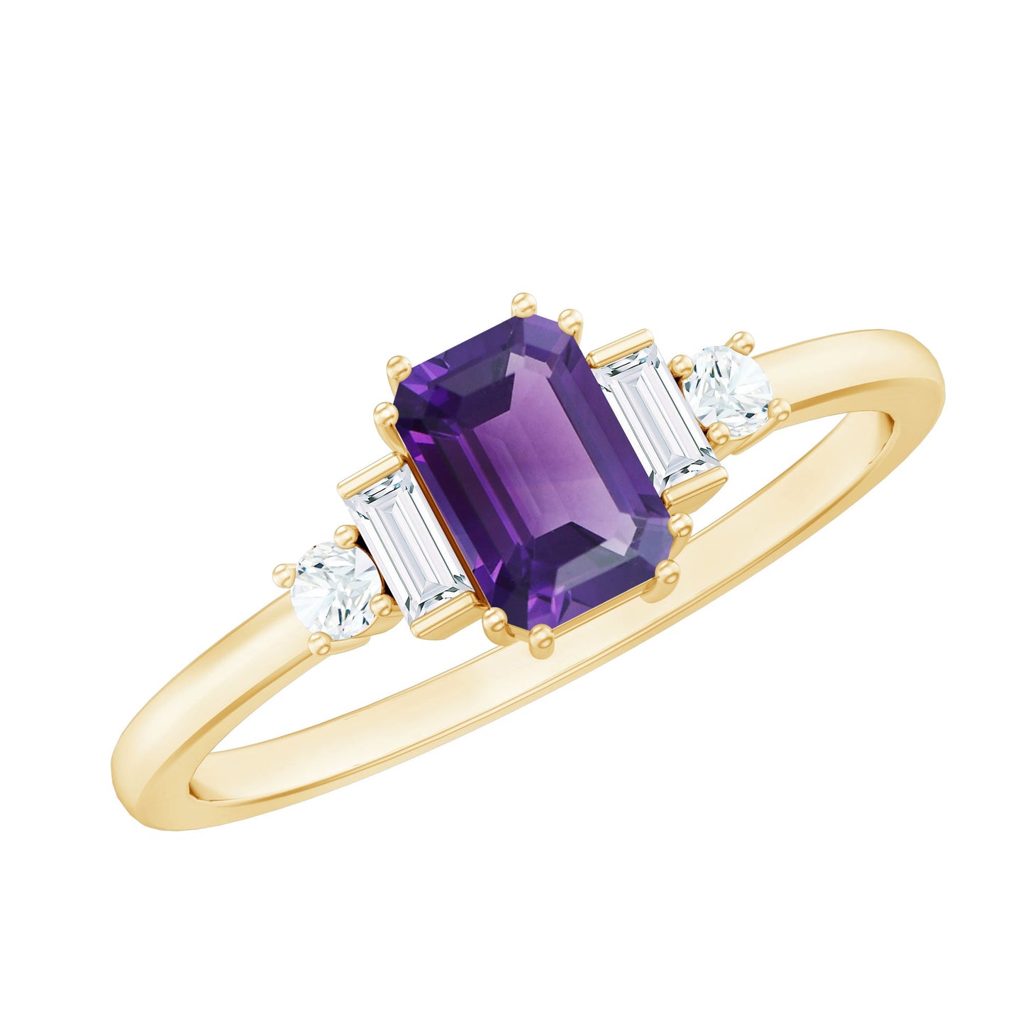 1.4 Carat Amethyst Emerald Cut Engagement Ring with Diamond