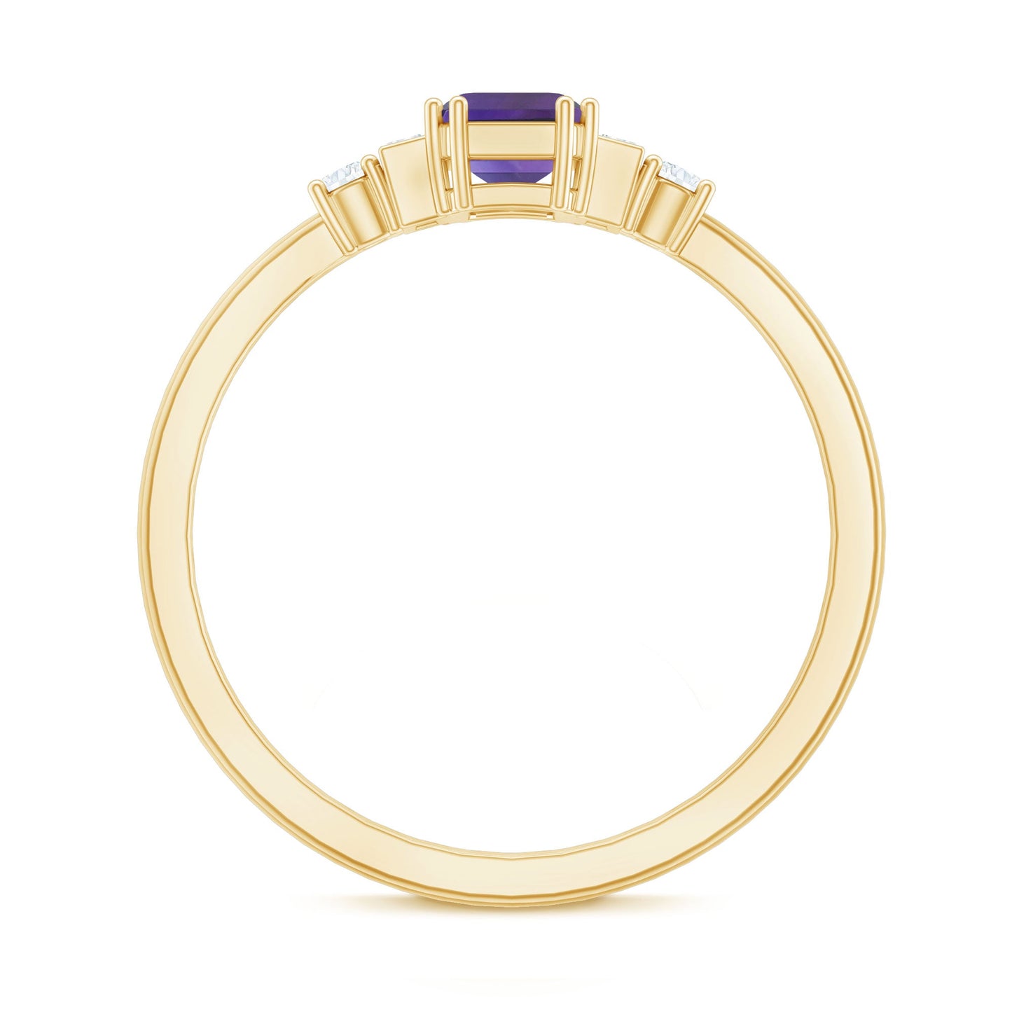 1.4 Carat Amethyst Emerald Cut Engagement Ring with Diamond