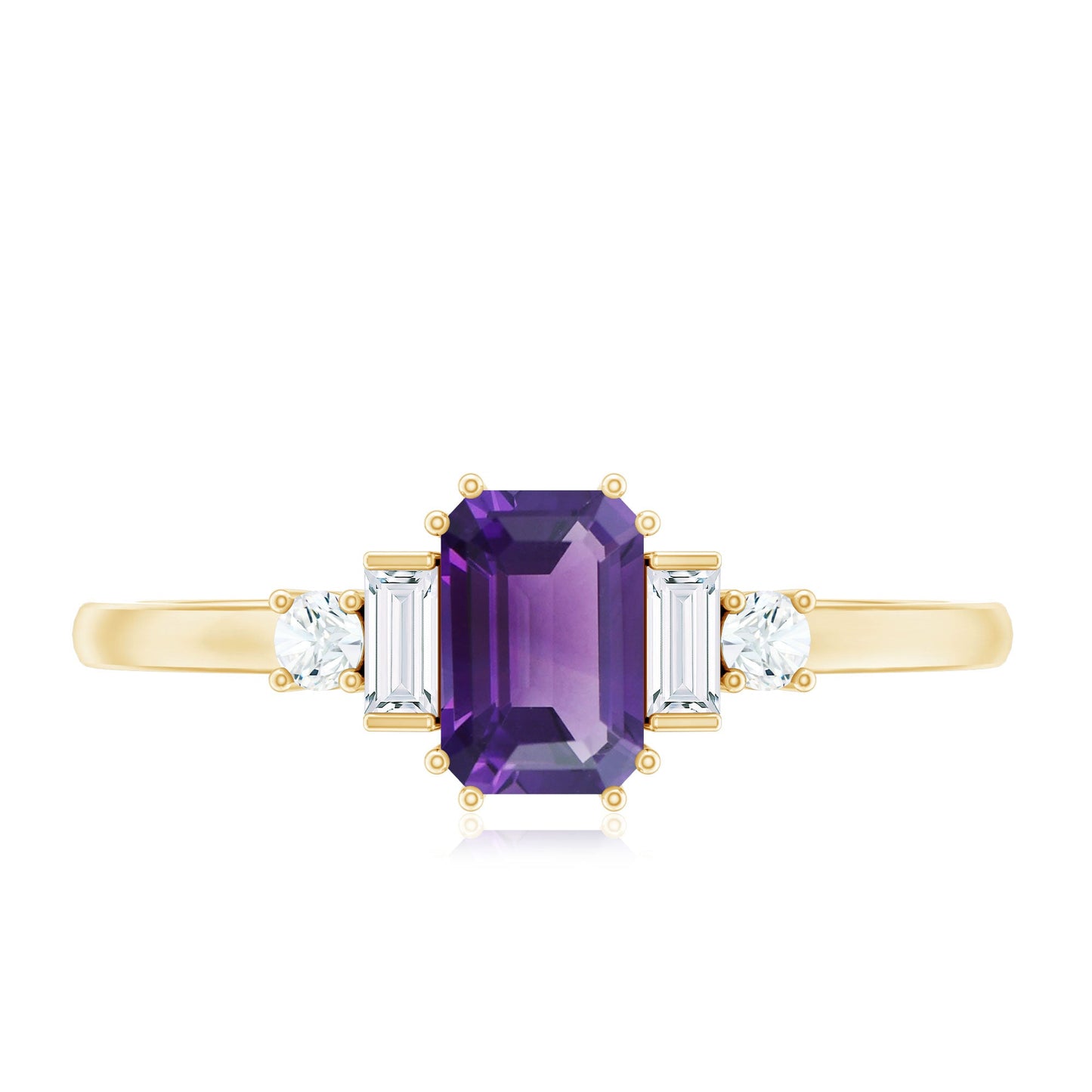 1.4 Carat Amethyst Emerald Cut Engagement Ring with Diamond