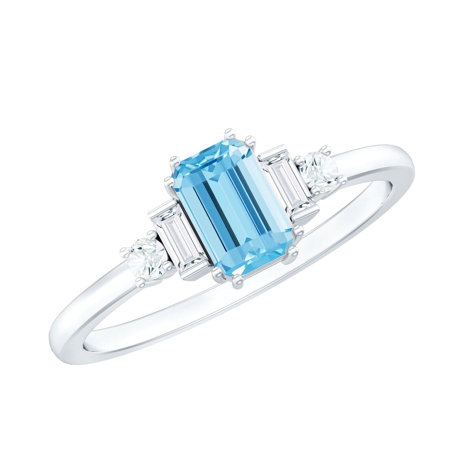 Real 0.6 Carat Aquamarine Emerald Cut Engagement Ring with Diamond
