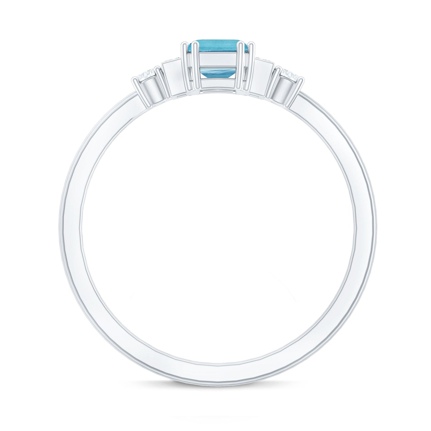 Real 0.6 Carat Aquamarine Emerald Cut Engagement Ring with Diamond