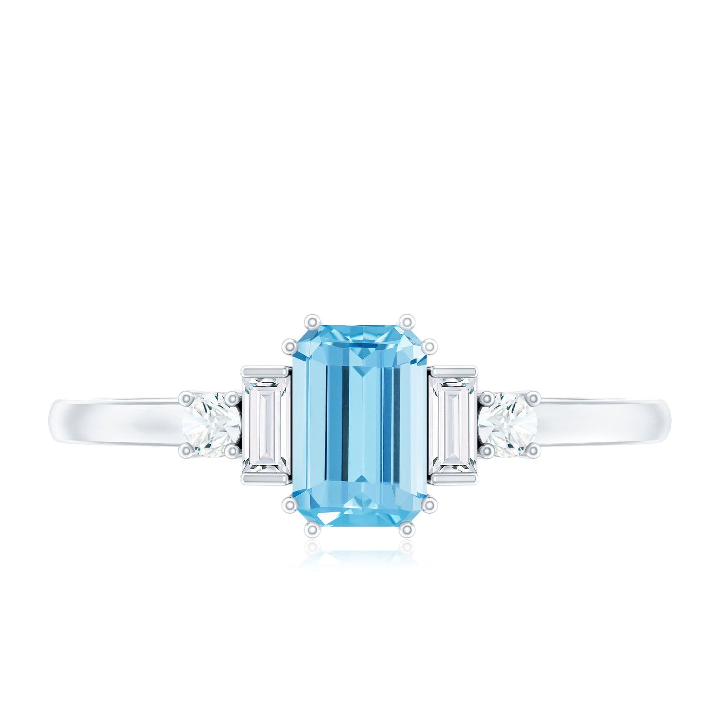 Real 0.6 Carat Aquamarine Emerald Cut Engagement Ring with Diamond