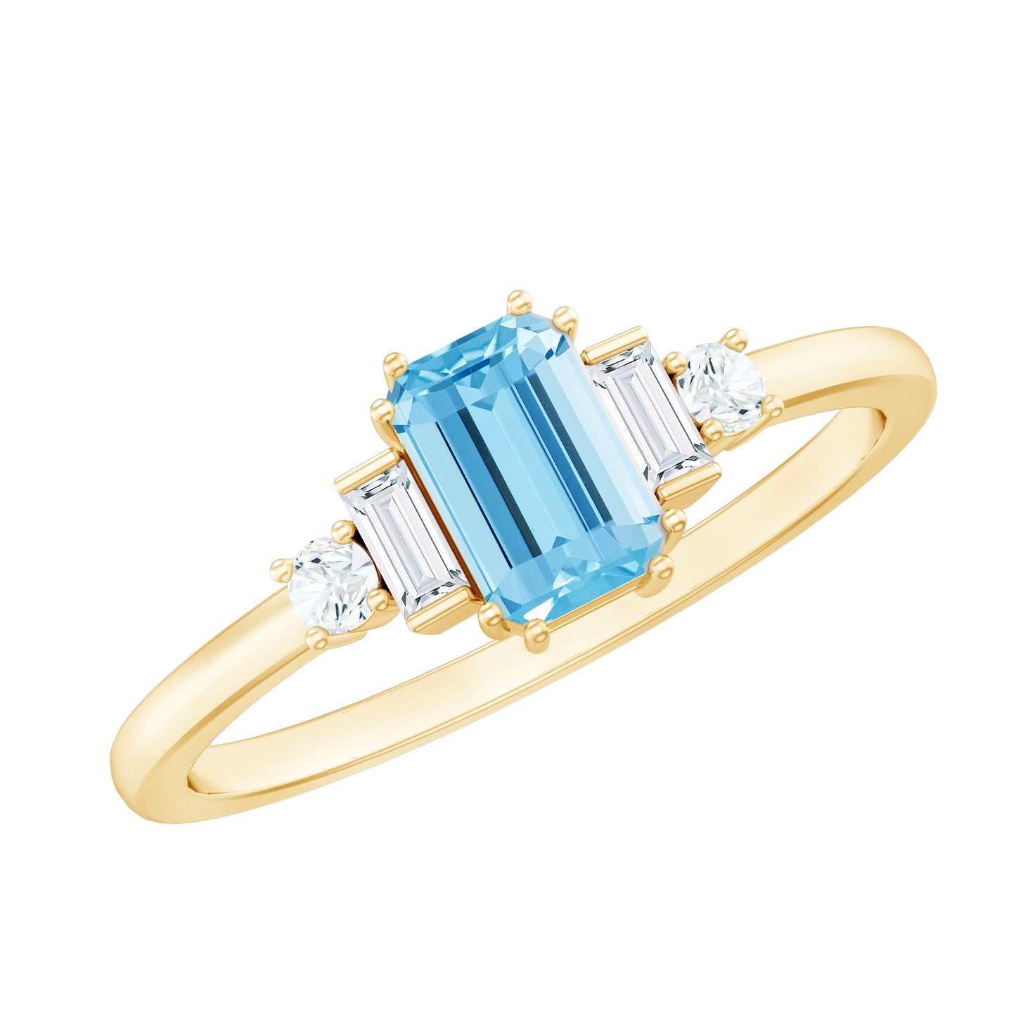 Real 0.6 Carat Aquamarine Emerald Cut Engagement Ring with Diamond