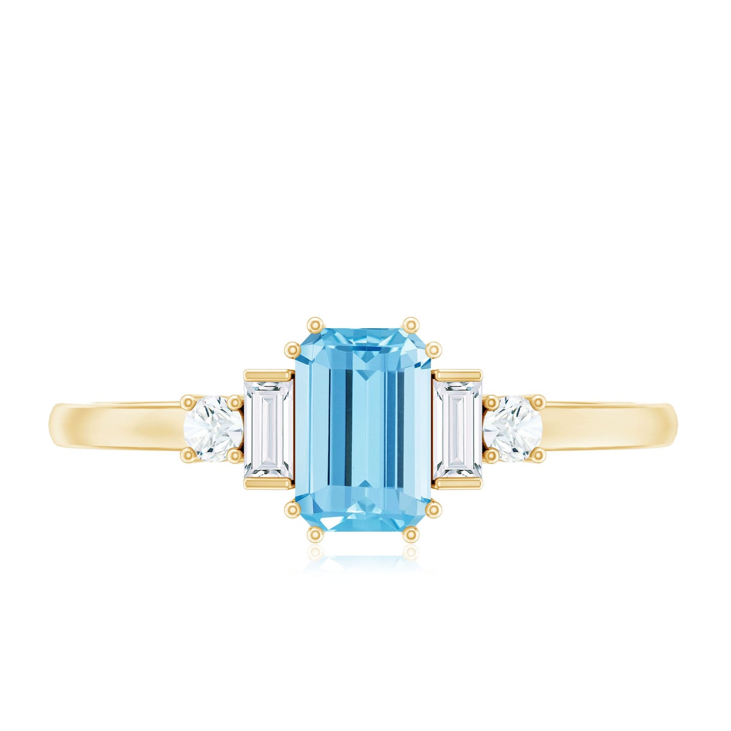 Real 0.6 Carat Aquamarine Emerald Cut Engagement Ring with Diamond