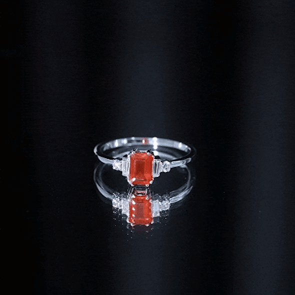 1 CT Emerald Cut Fire Opal Engagement Ring with Diamond