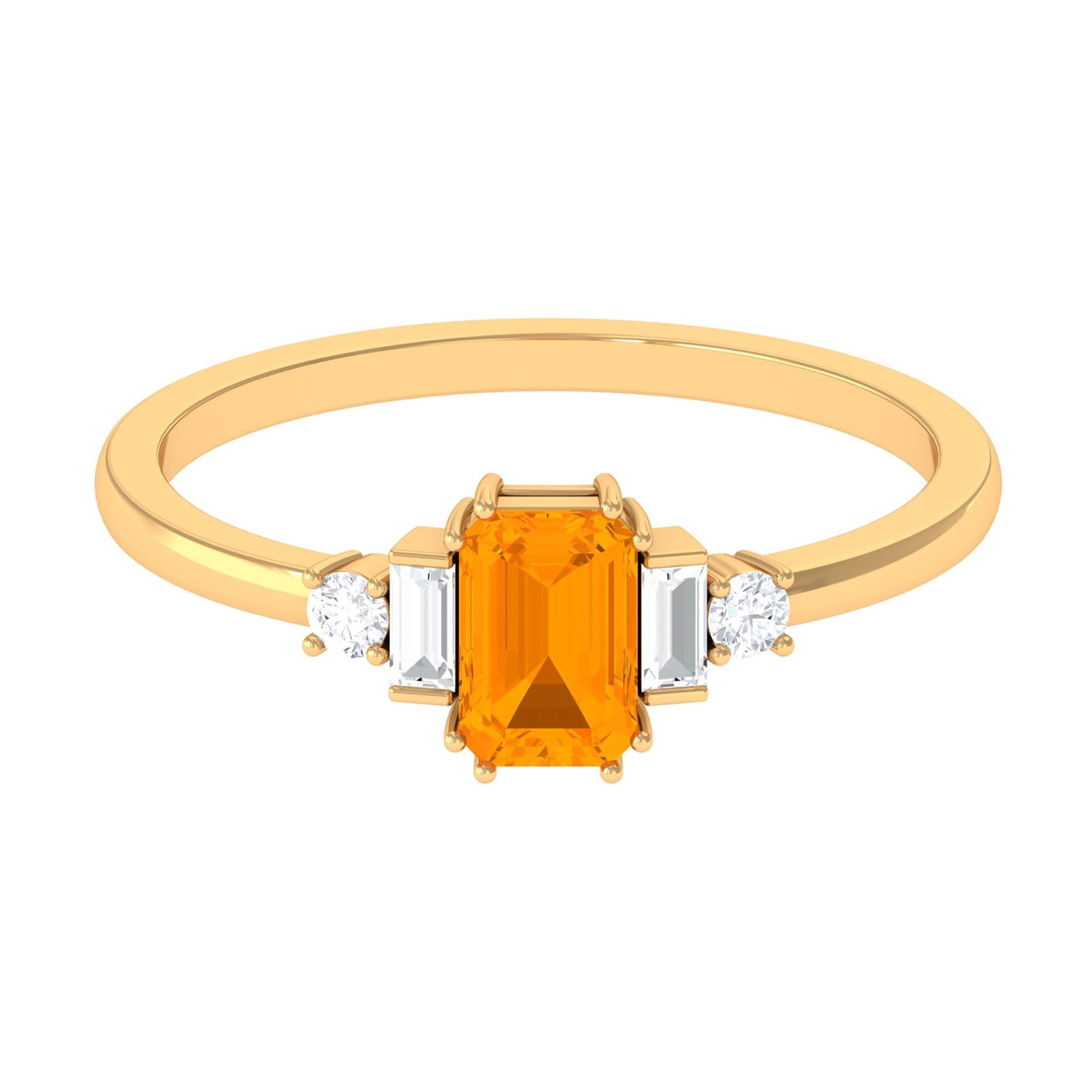 1 CT Emerald Cut Fire Opal Engagement Ring with Diamond