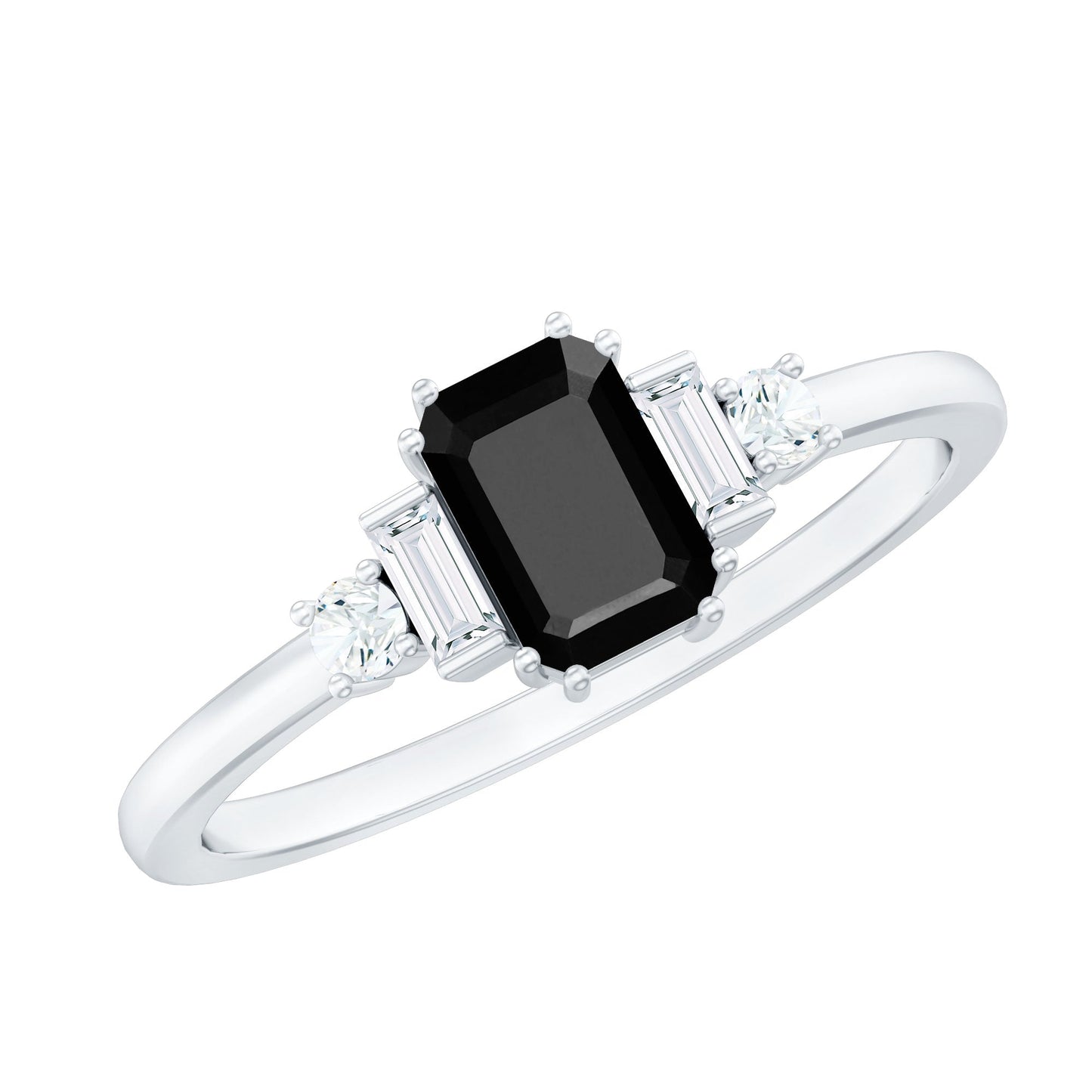 Emerald Cut Black Onyx Engagement Ring with Diamonds
