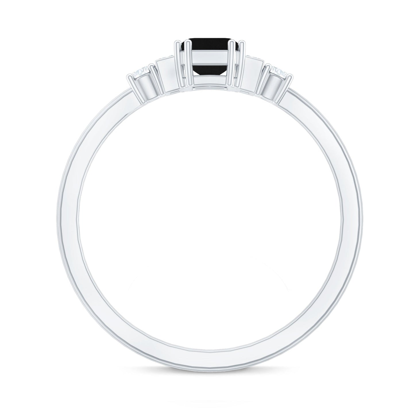 Emerald Cut Black Onyx Engagement Ring with Diamonds