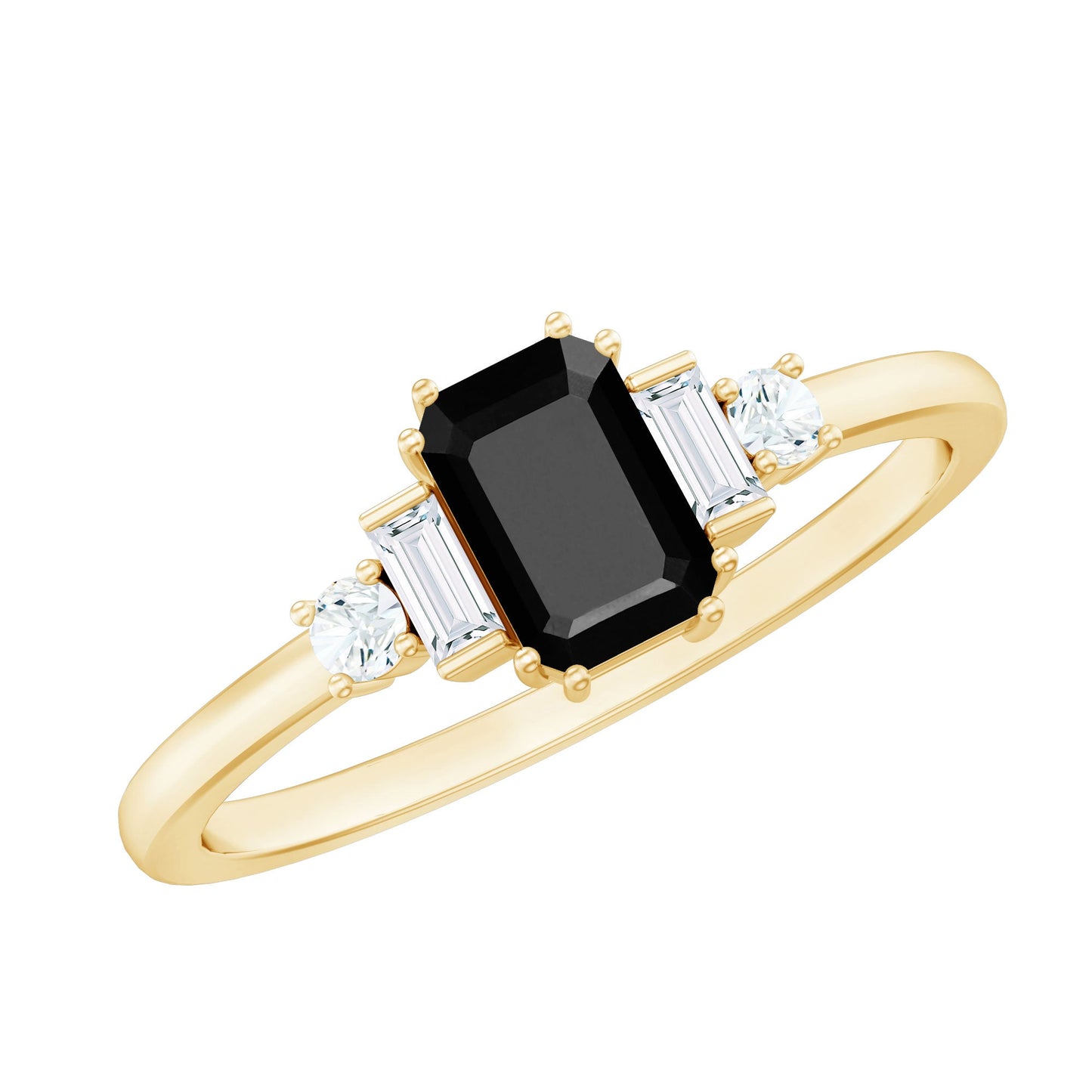 Emerald Cut Black Onyx Engagement Ring with Diamonds