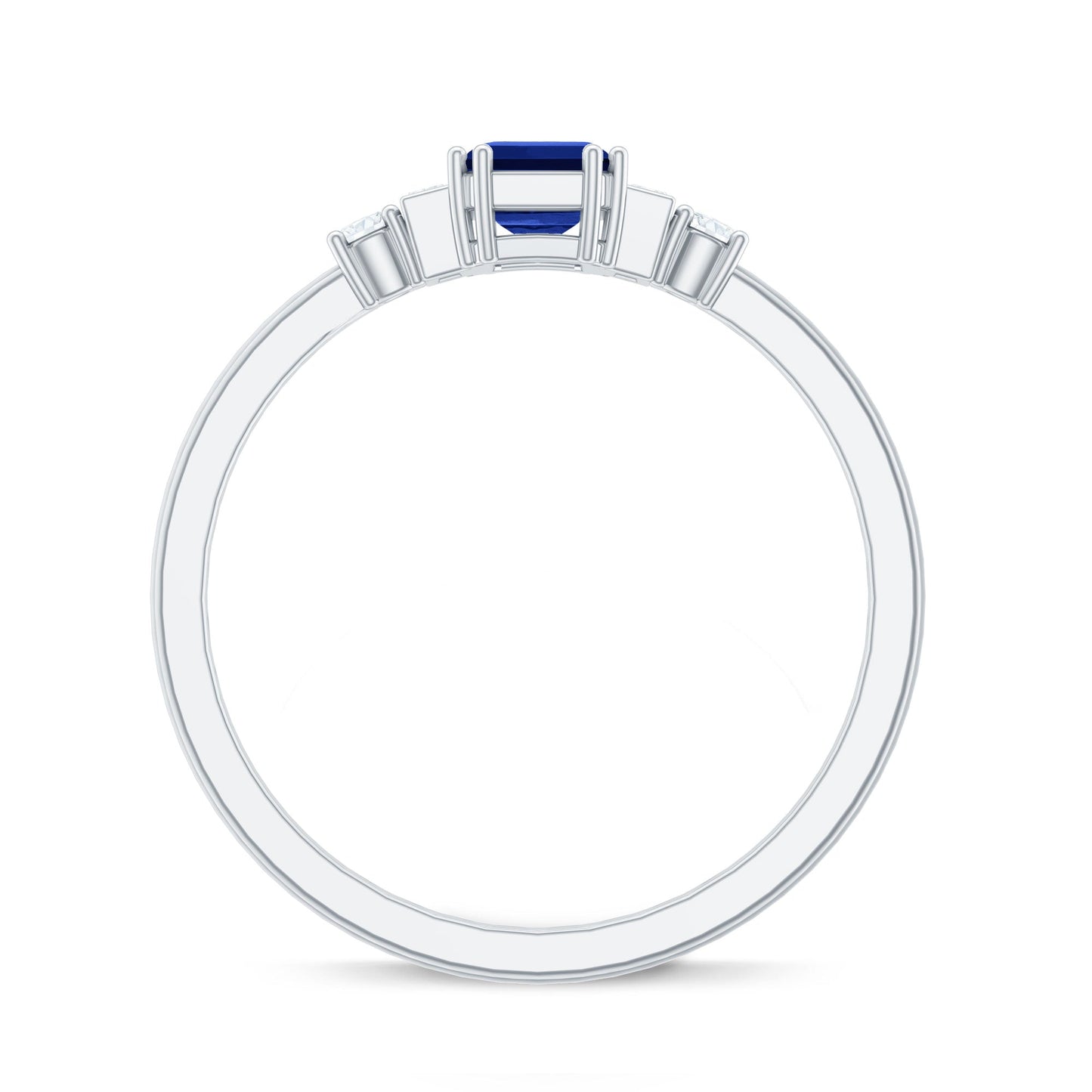 Certified 1.75 Carat Lab Grown Blue Sapphire Emerald Cut Engagement Ring with Diamond