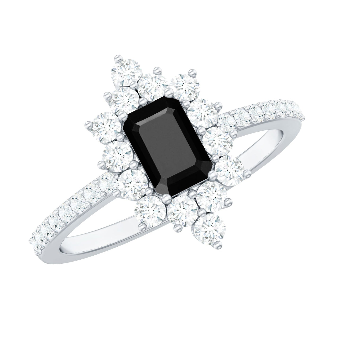 Vintage Style 1.6 Carat Lab Grown Black and White Diamond Emerald Cut Engagement Ring