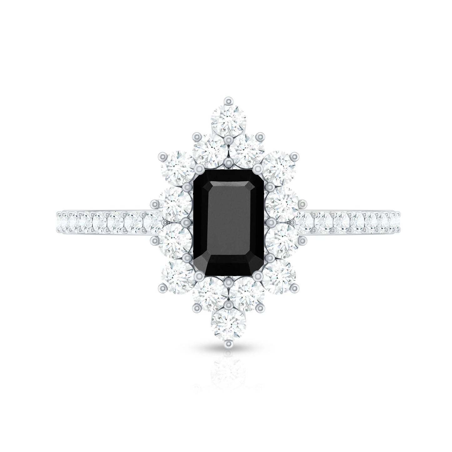 Vintage Style 1.6 Carat Lab Grown Black and White Diamond Emerald Cut Engagement Ring