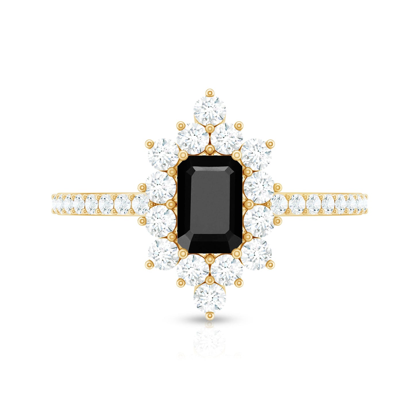 Vintage Style 1.6 Carat Lab Grown Black and White Diamond Emerald Cut Engagement Ring