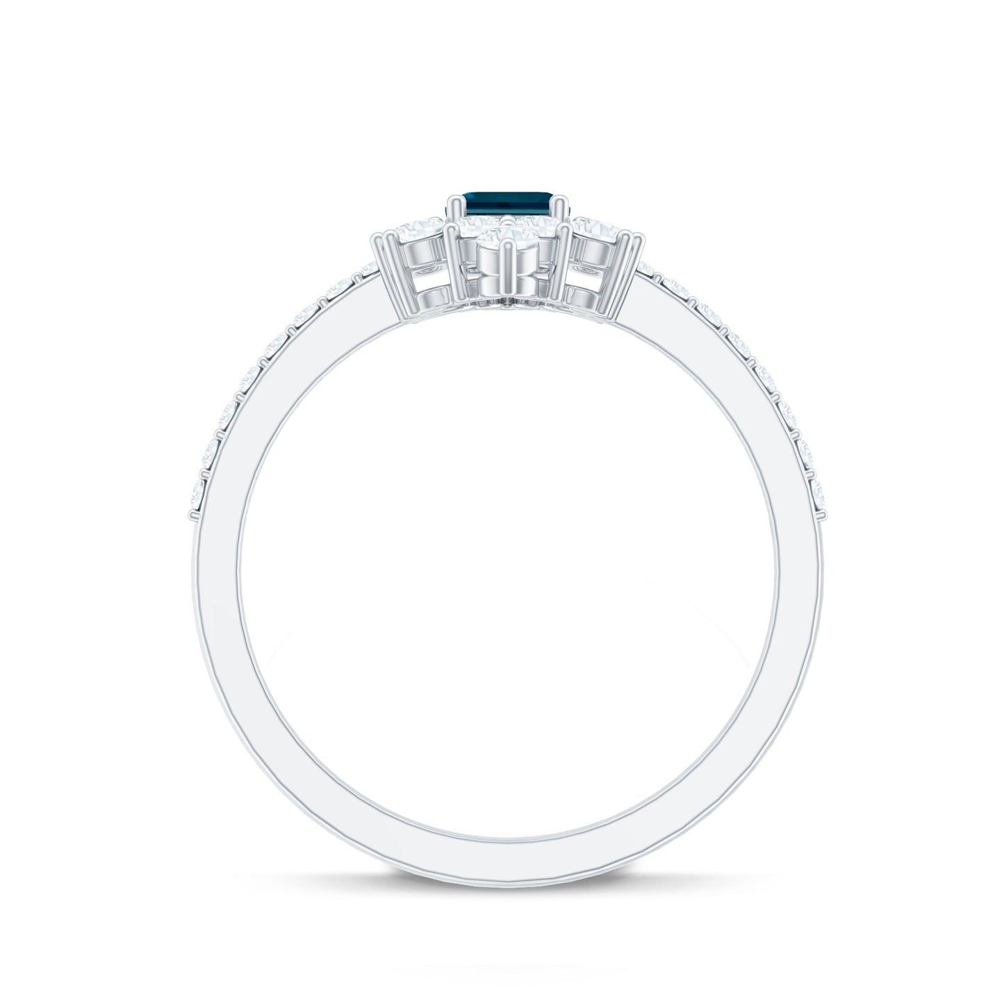 0.7 Carat Emerald Cut London Blue Topaz Antique Looking Engagement Ring with Diamond Halo