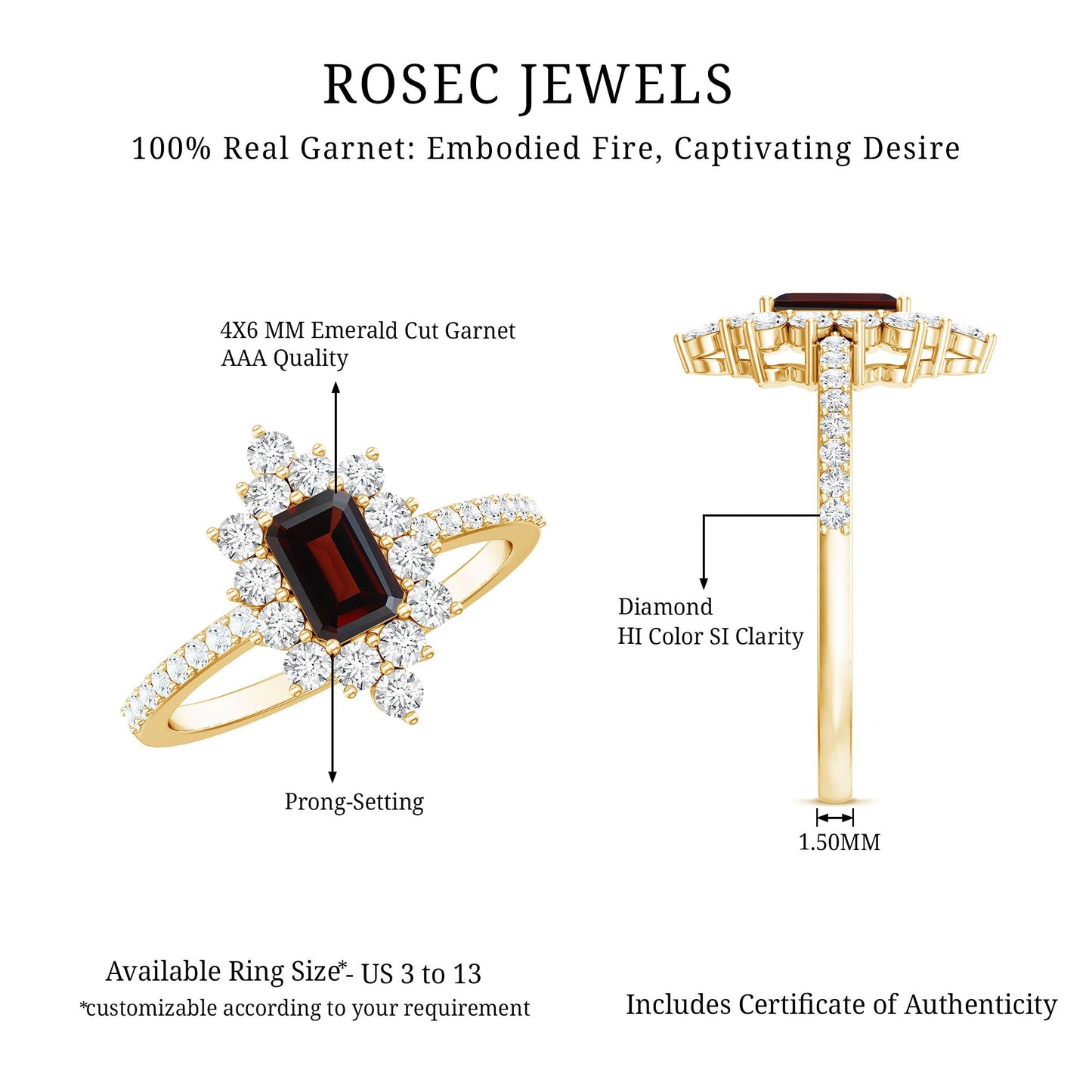 Vintage Inspired Garnet Emerald Cut Engagement Ring with Diamond Halo