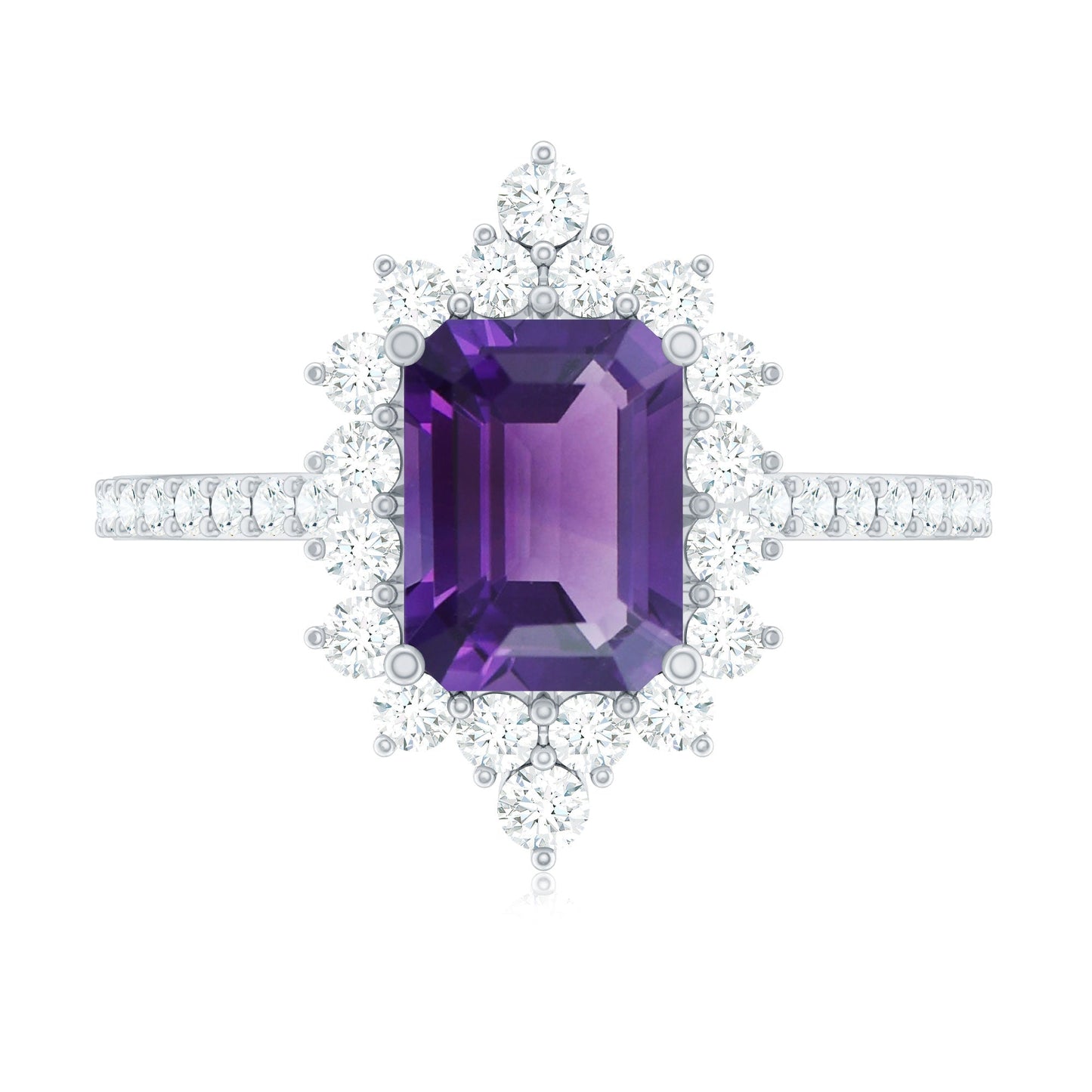 Vintage Style 1.4 Carat Emerald Cut Amethyst Engagement Ring with Diamonds