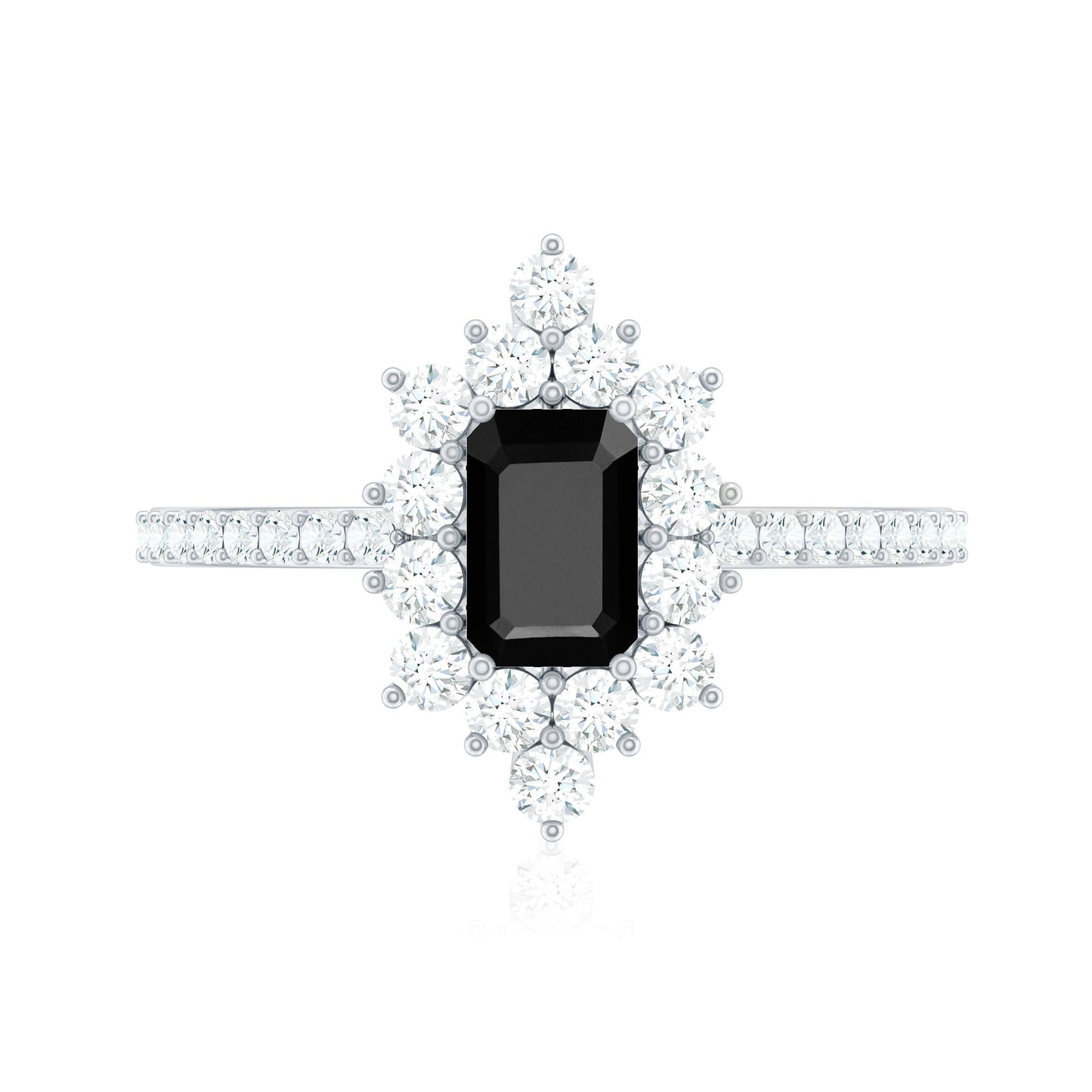 Vintage Inspired Black Onyx Engagement Ring with Diamond Halo