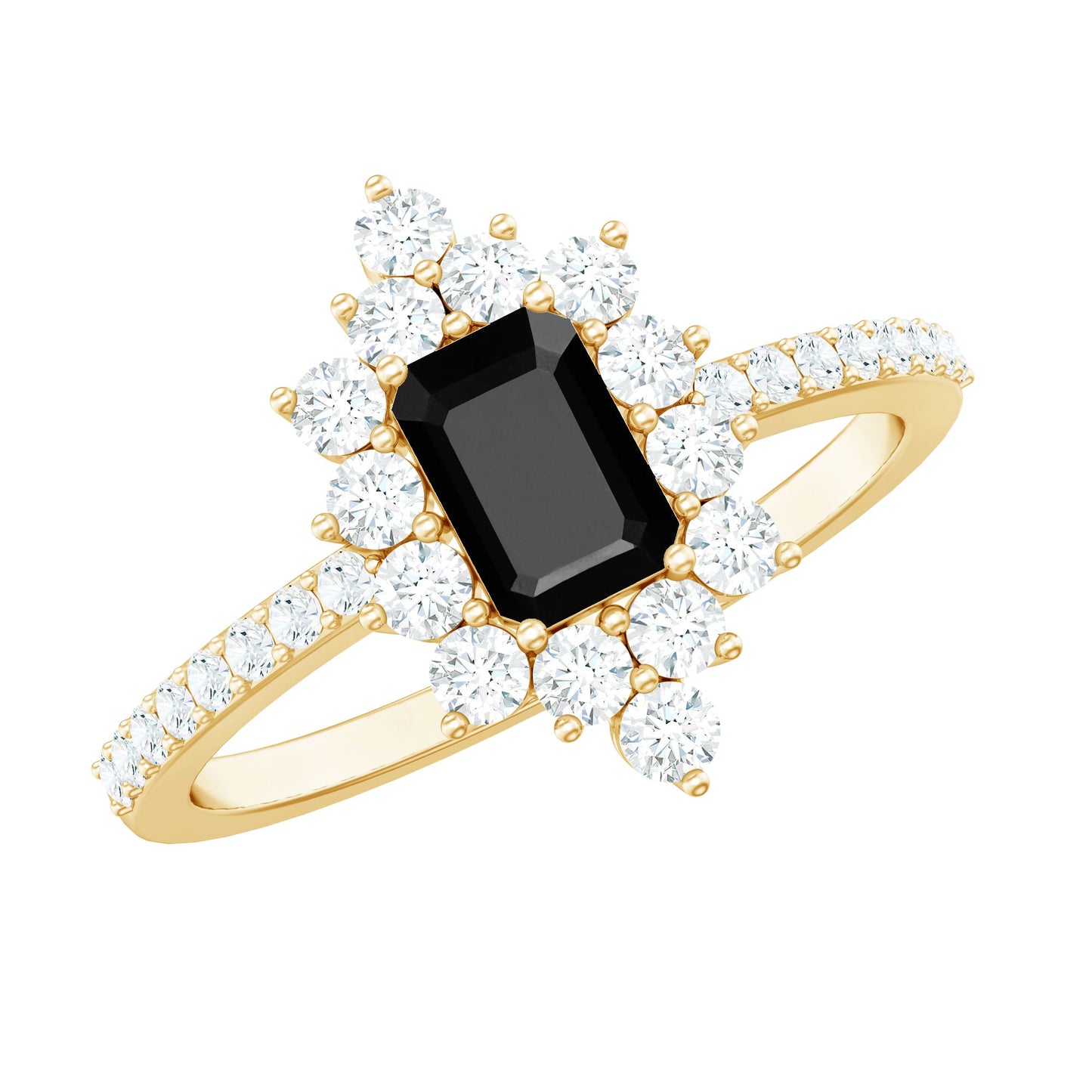 Vintage Inspired Black Onyx Engagement Ring with Diamond Halo