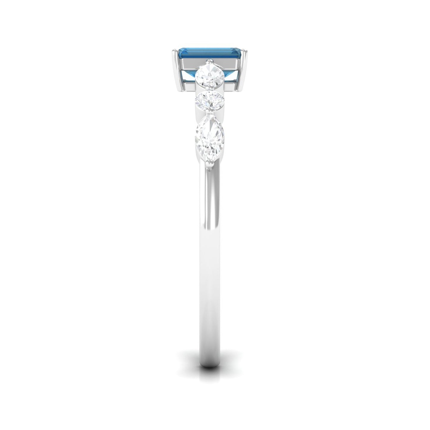 0.7 Carat Emerald Cut London Blue Topaz Solitaire Ring with Diamond