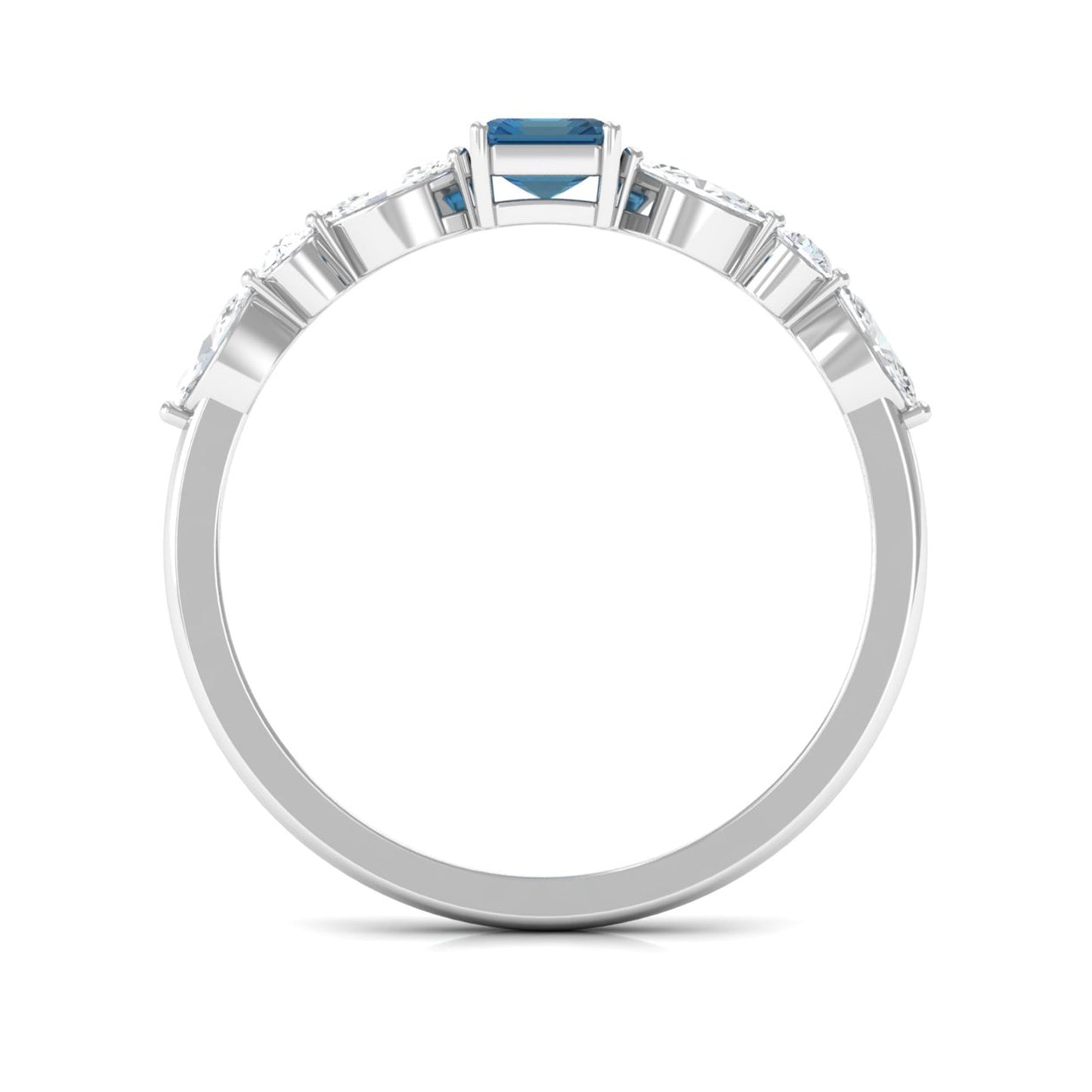 0.7 Carat Emerald Cut London Blue Topaz Solitaire Ring with Diamond