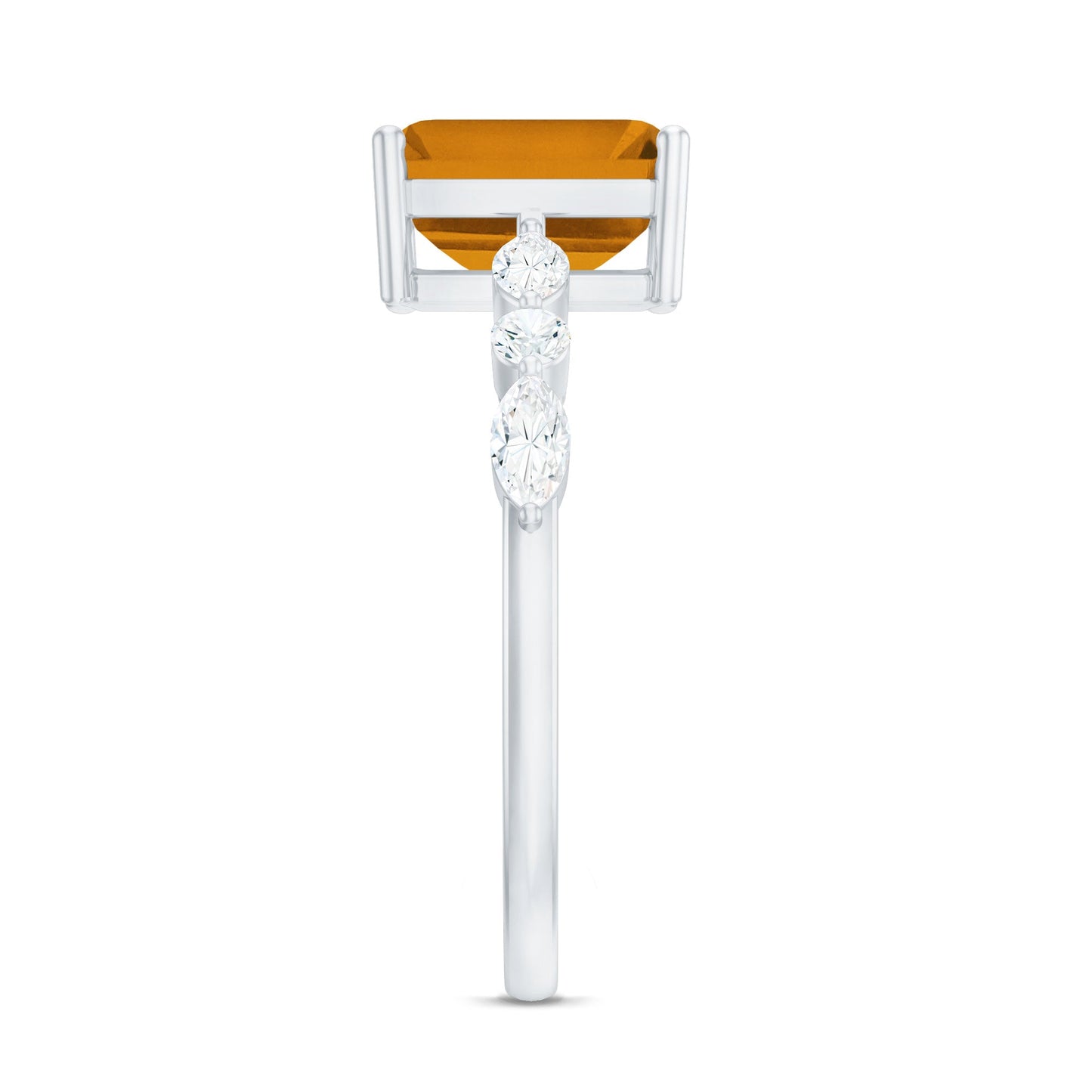Certified Real Citrine Emerald Cut Engagement Ring with Diamond