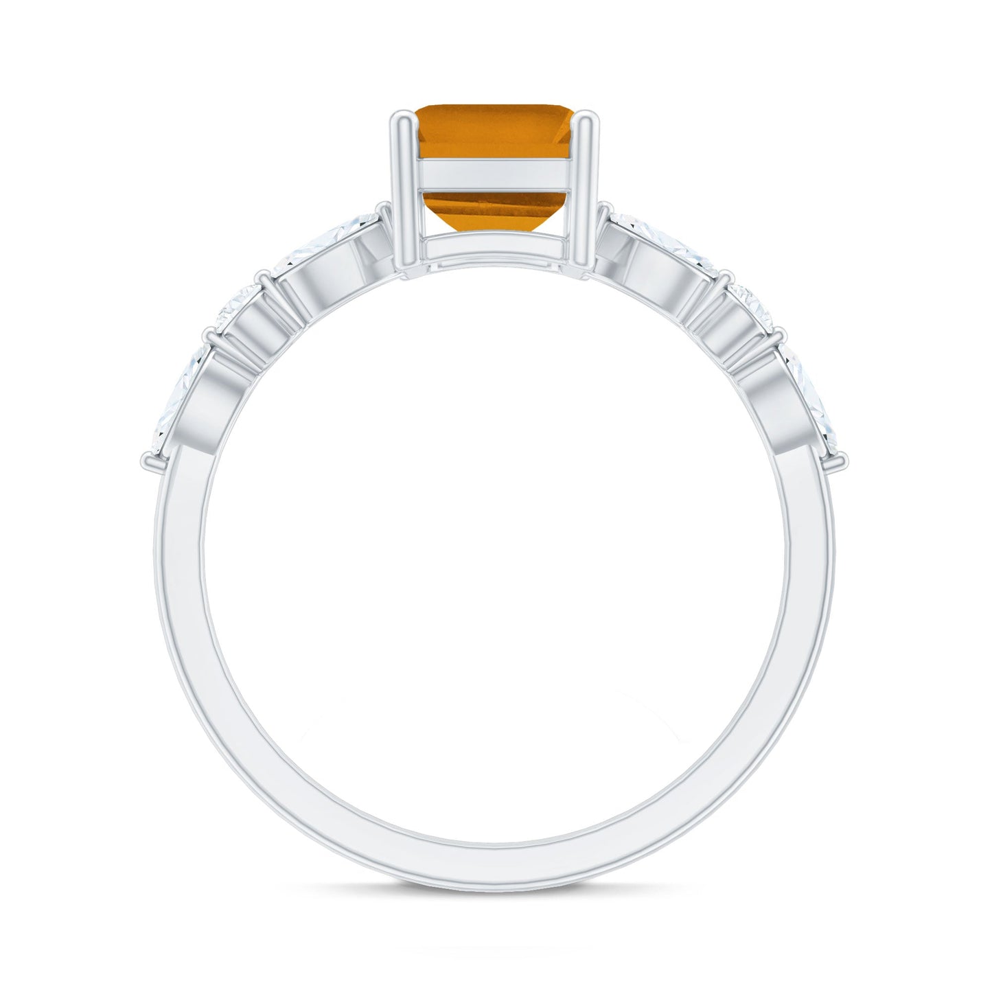 Certified Real Citrine Emerald Cut Engagement Ring with Diamond