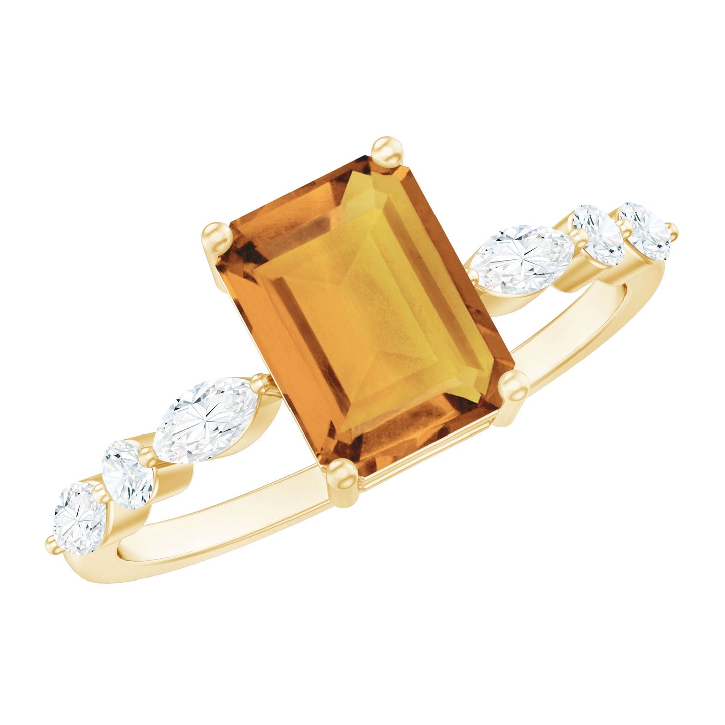 Certified Real Citrine Emerald Cut Engagement Ring with Diamond