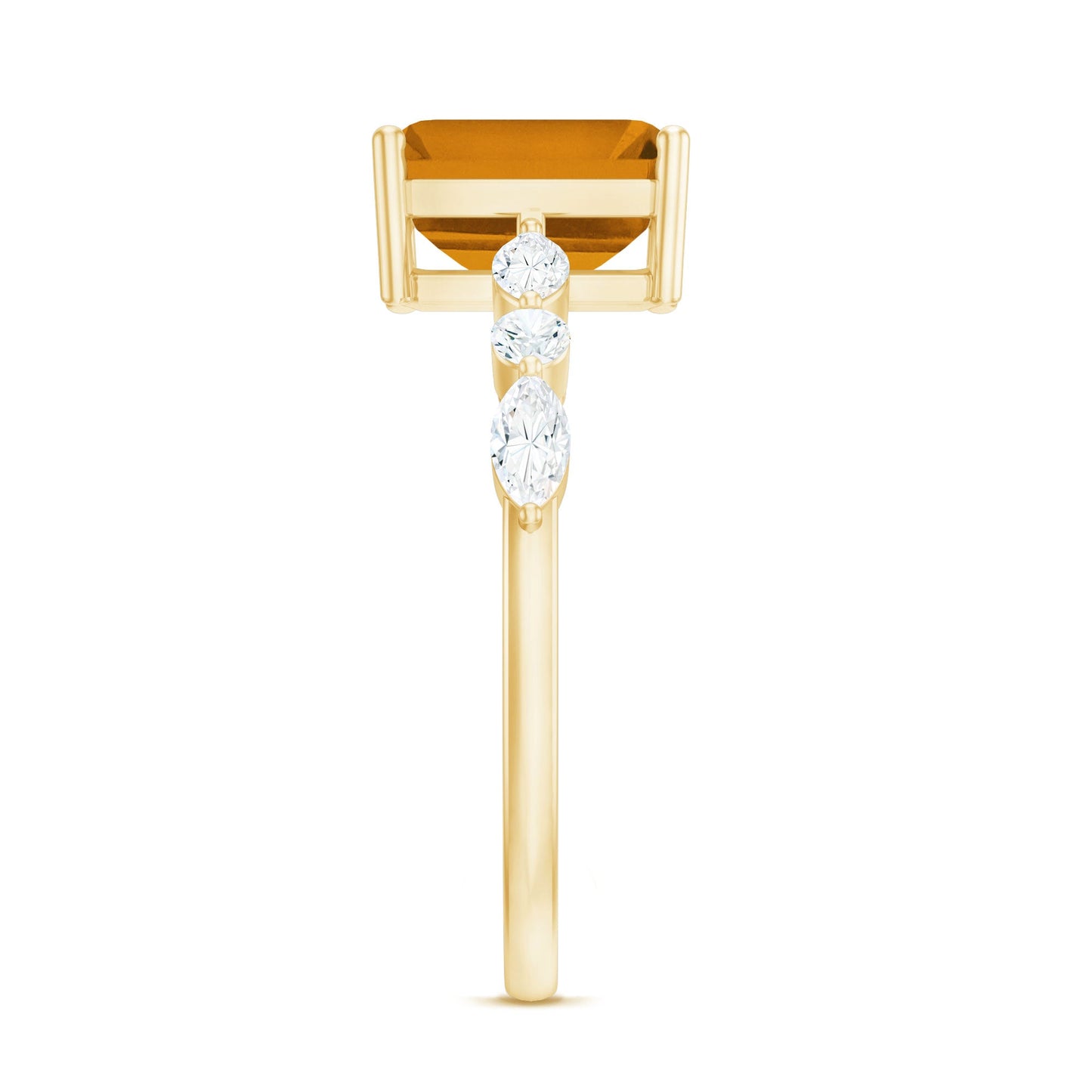 Certified Real Citrine Emerald Cut Engagement Ring with Diamond