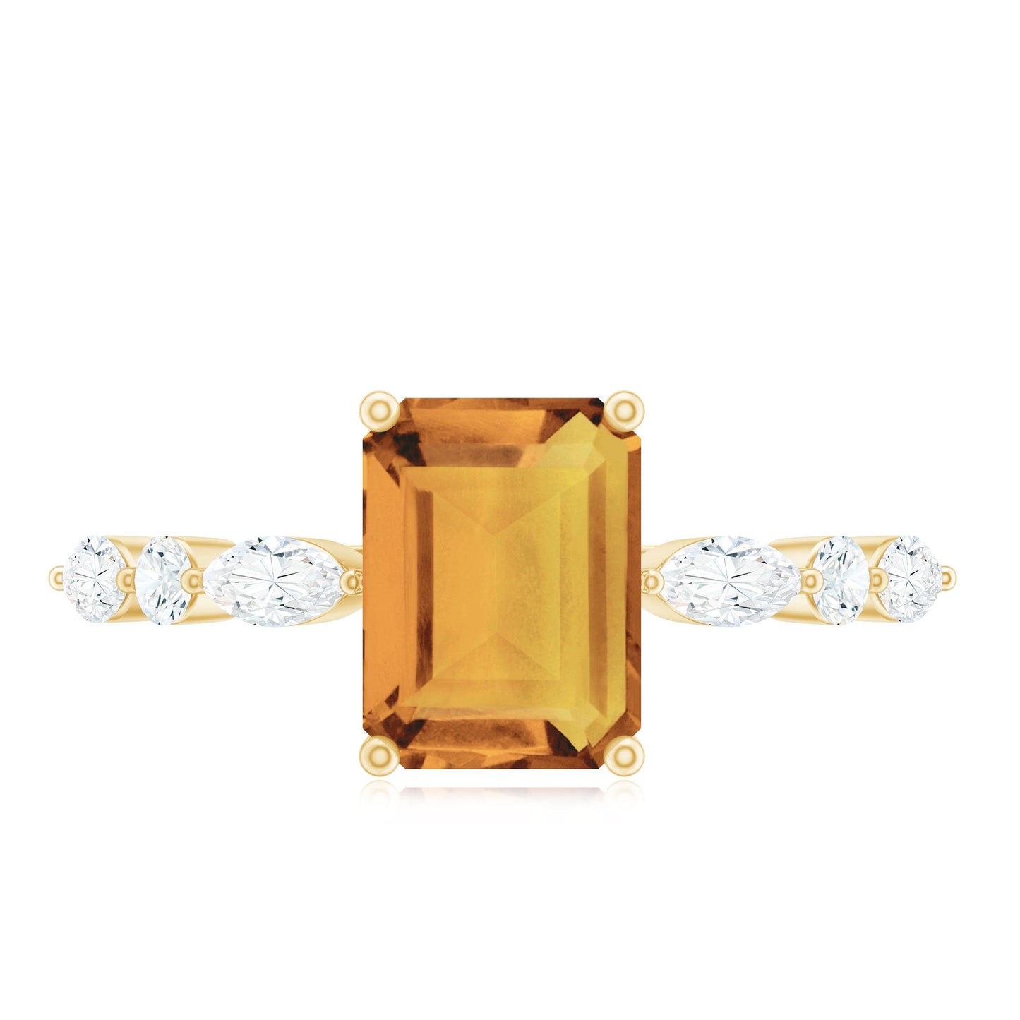 Certified Real Citrine Emerald Cut Engagement Ring with Diamond