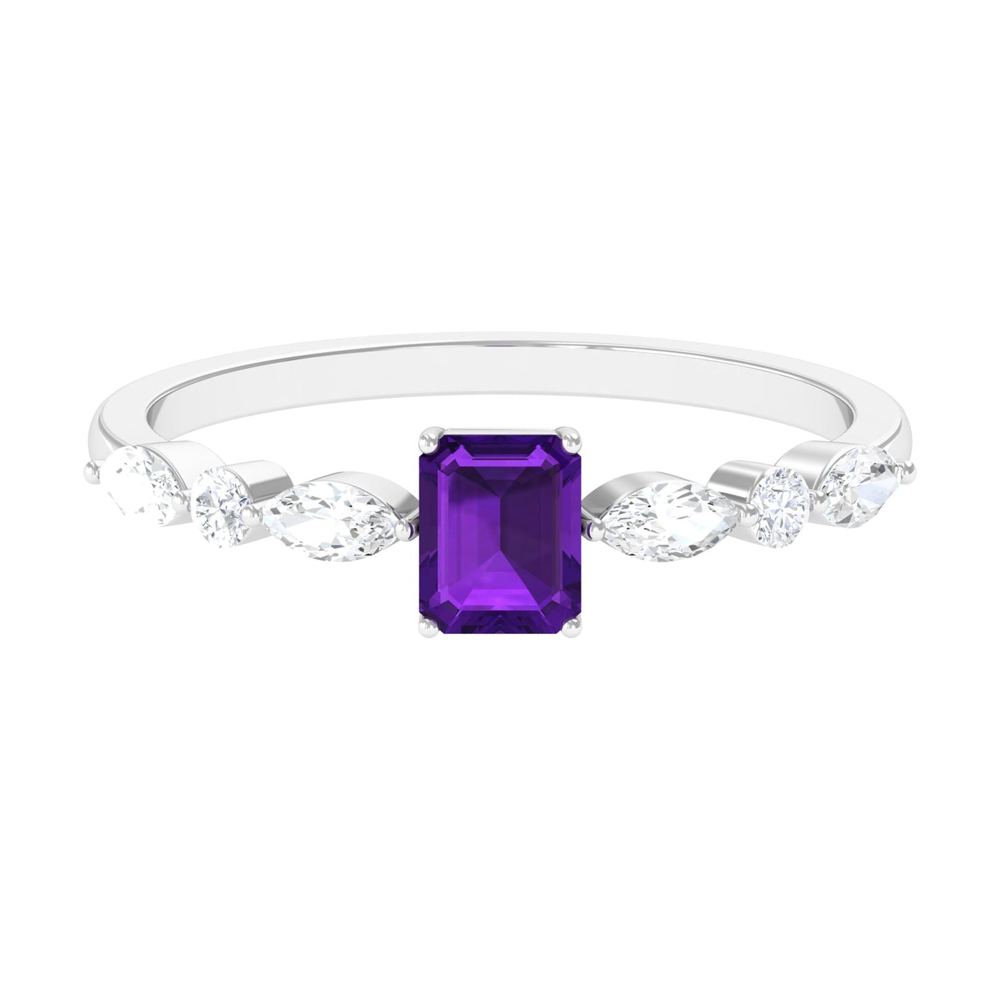 Genuine 1.4 Carat Amethyst Emerald Cut Engagement Ring with Diamond