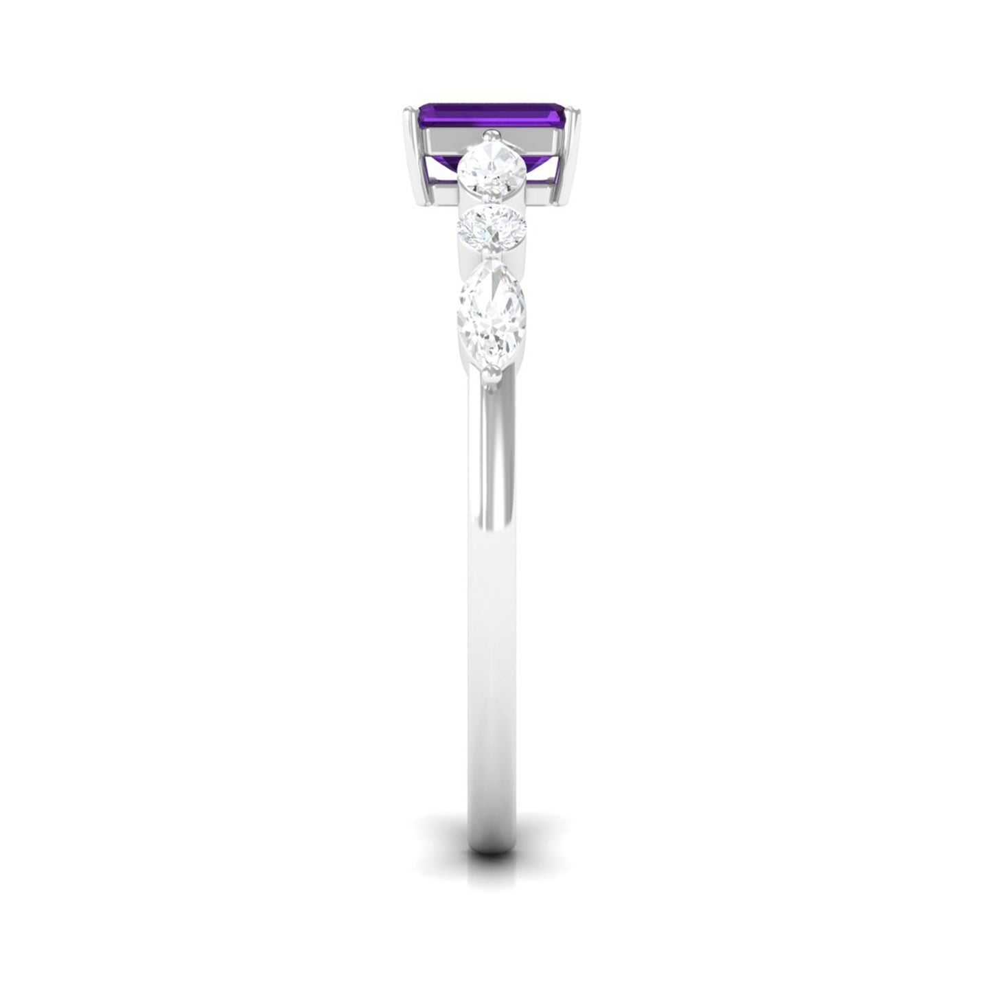 Genuine 1.4 Carat Amethyst Emerald Cut Engagement Ring with Diamond